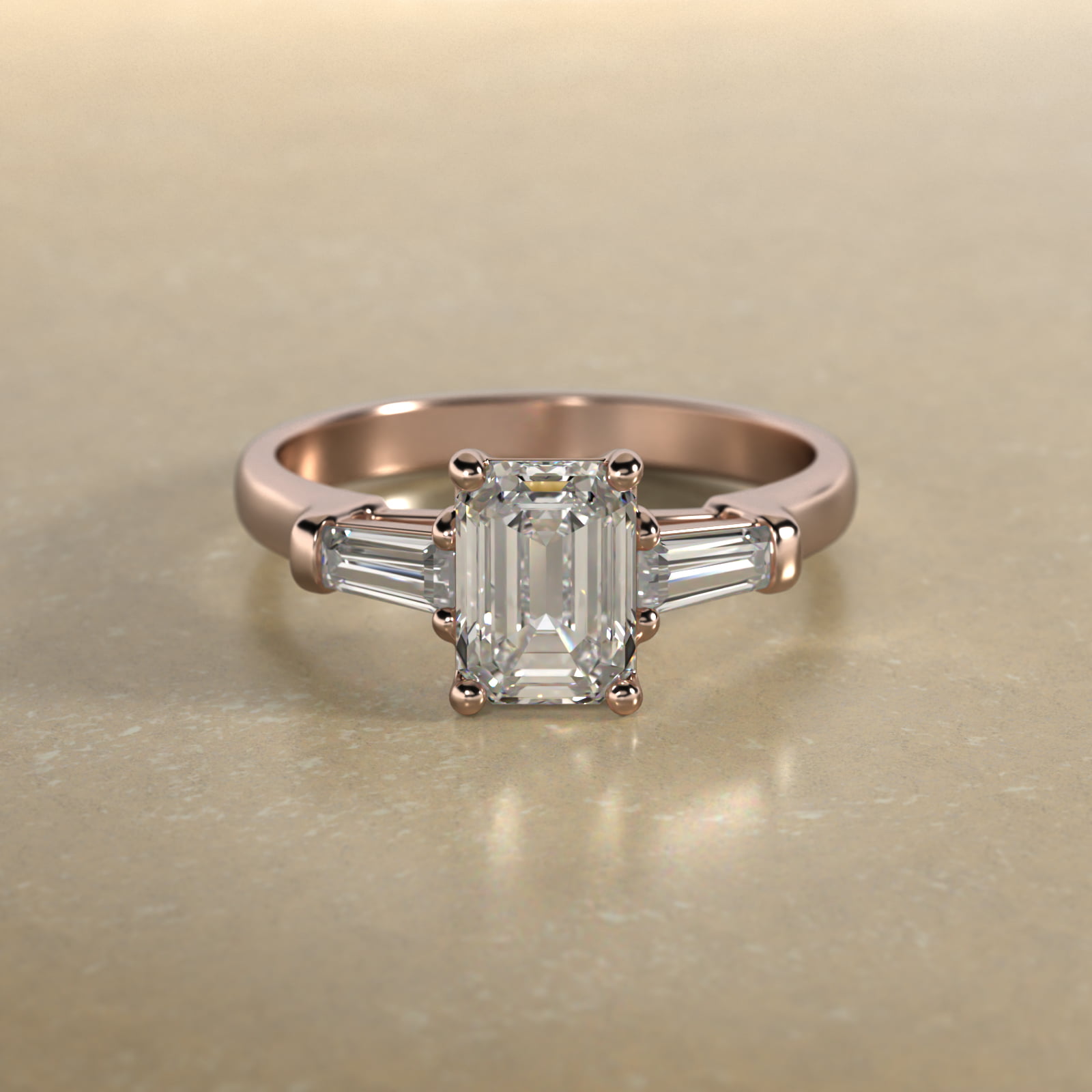 Tapered Baguette Cut Diamond Three Stone Engagement Ring In 14K Rose Gold