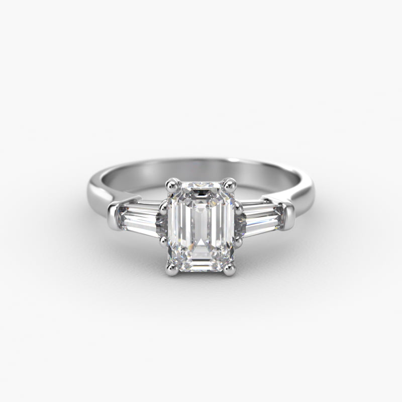 Tapered Baguette Cut Diamond Three Stone Engagement Ring In Platinum
