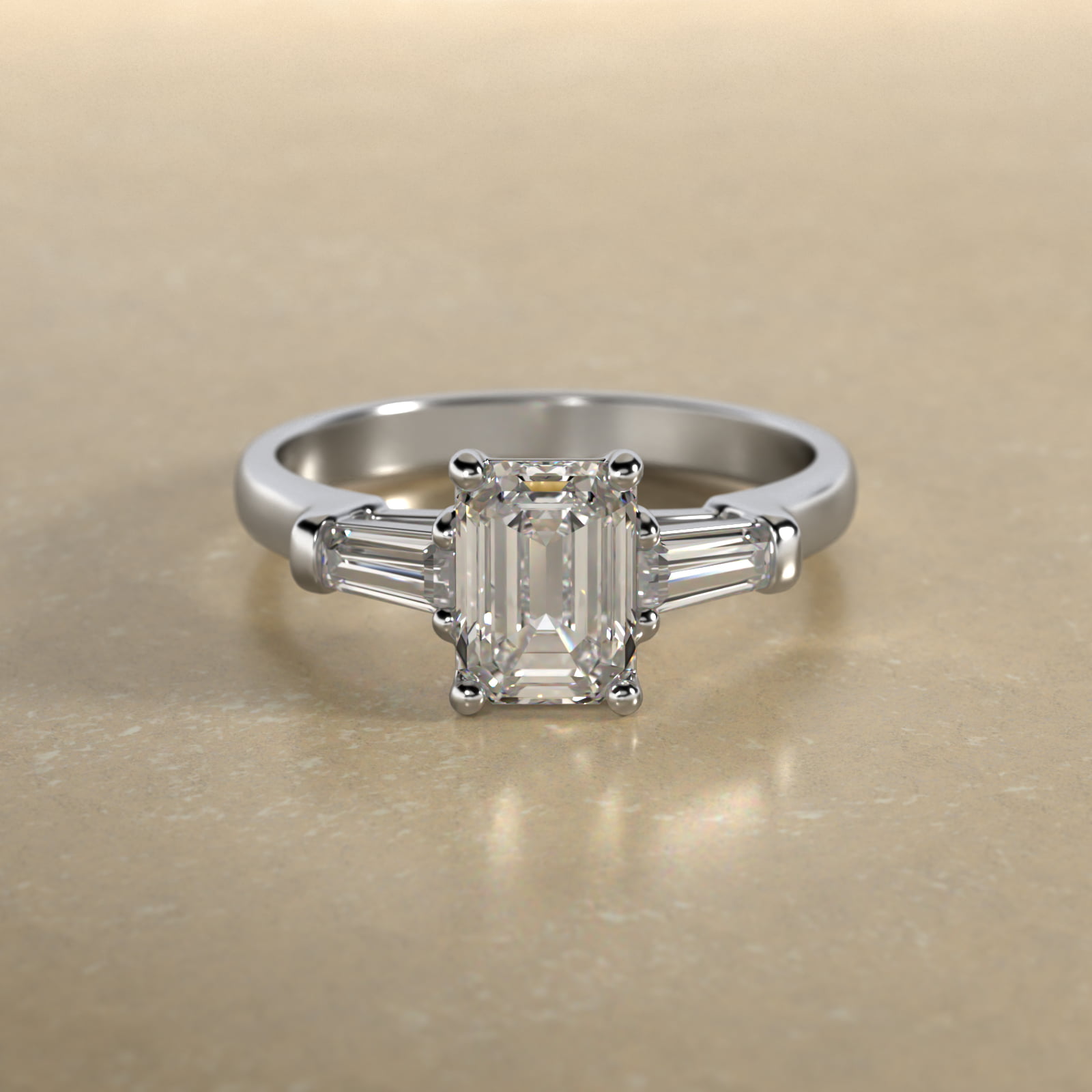 Tapered Baguette Cut Diamond Three Stone Engagement Ring In Platinum