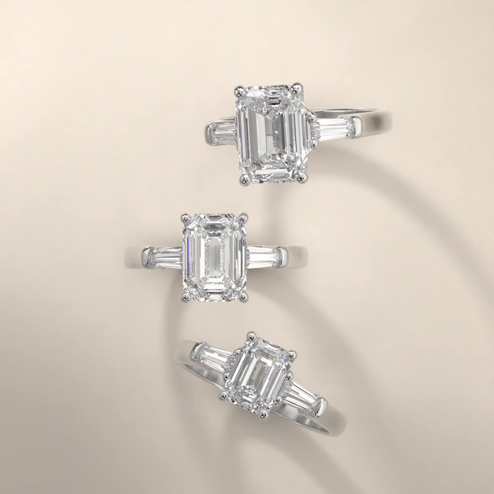 Tapered Baguette Cut Diamond Three Stone Engagement Ring In Platinum