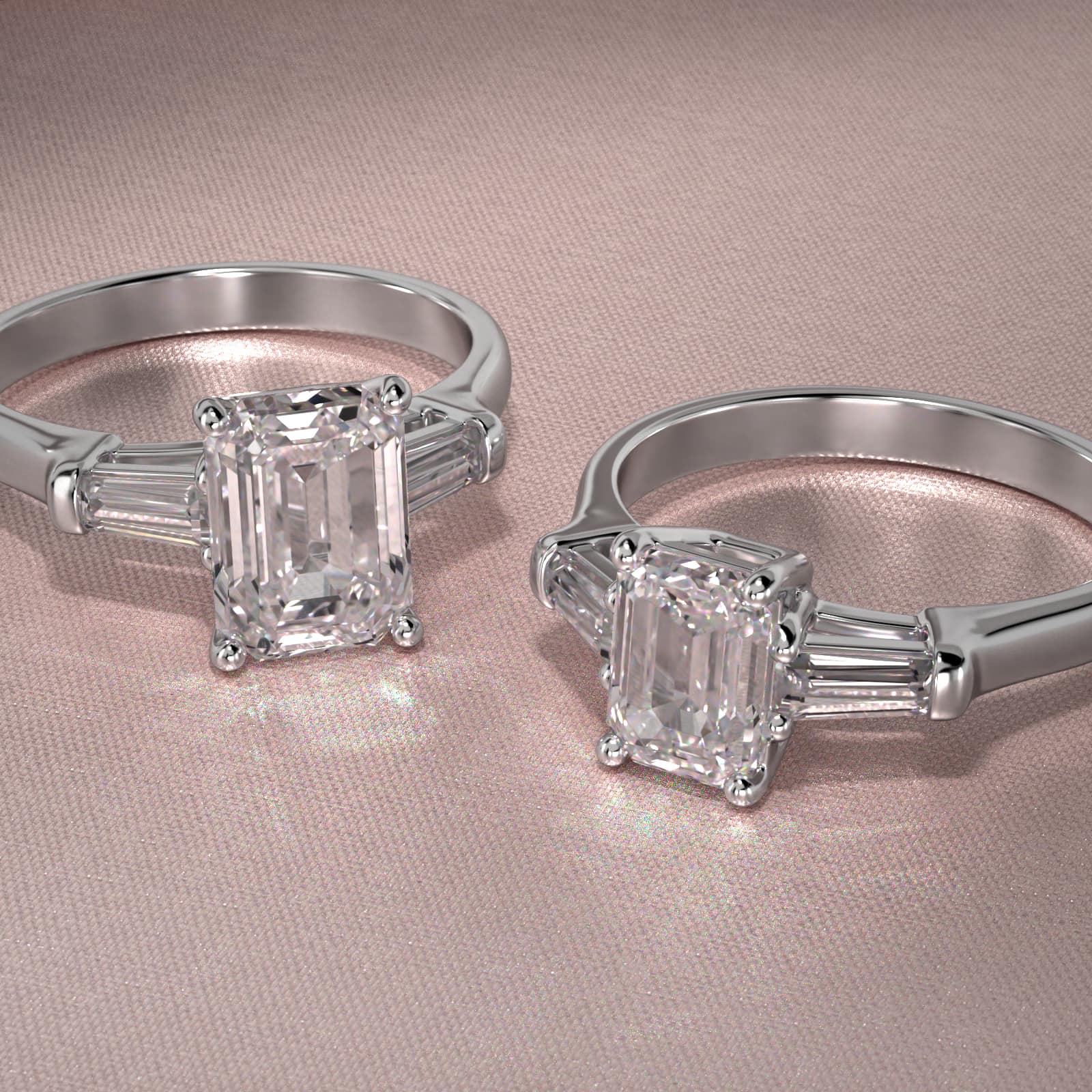 Tapered Baguette Cut Diamond Three Stone Engagement Ring In 18K White Gold