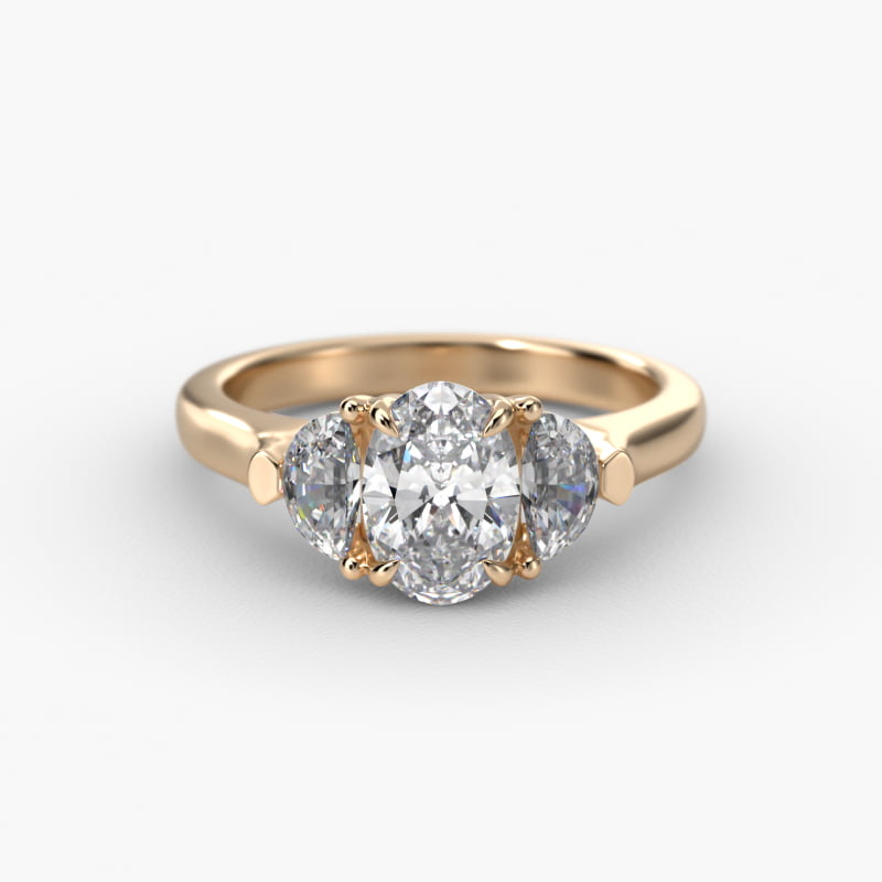 Half Moon Diamond Three Stone Engagement Ring In 14K Yellow Gold