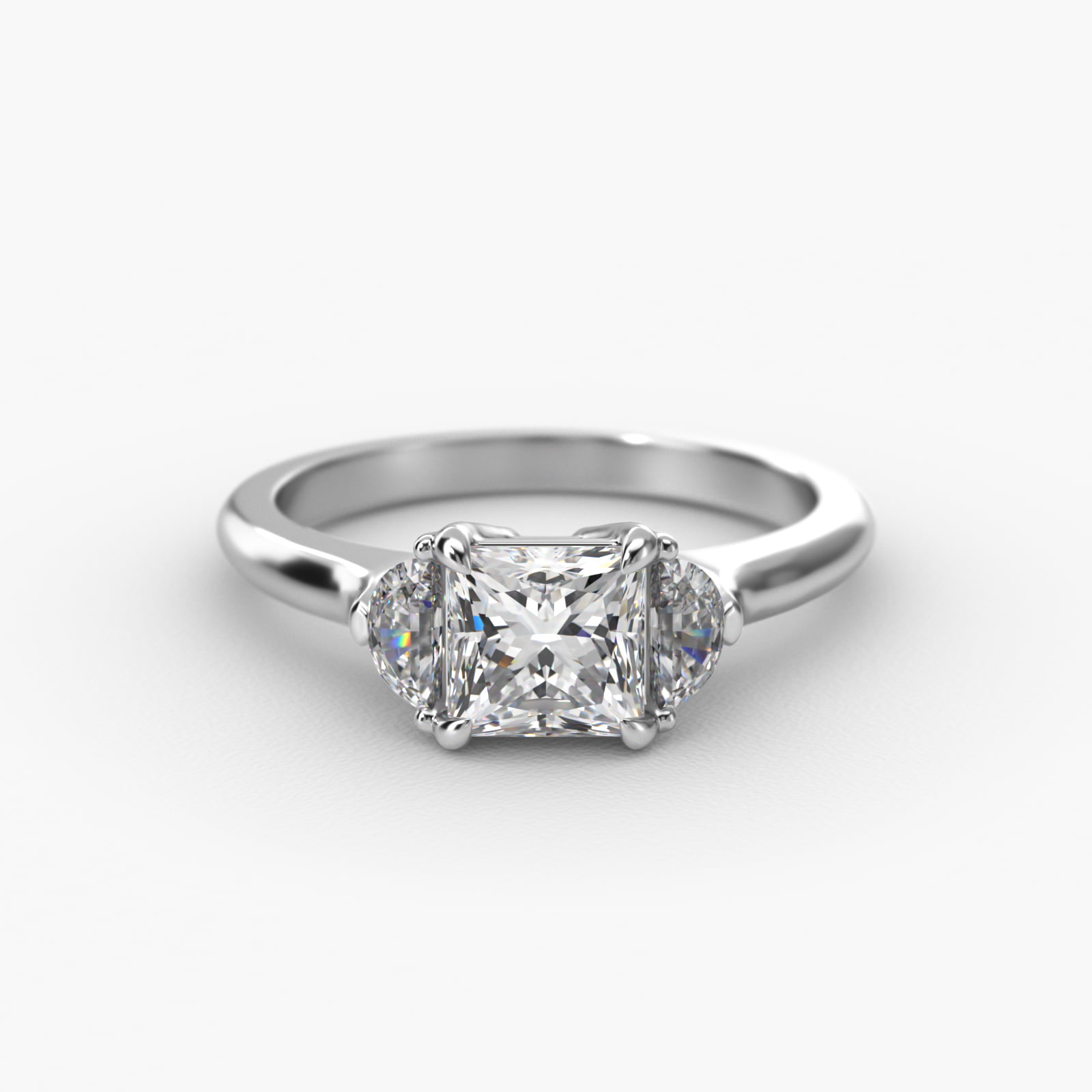 Half Moon Diamond Three Stone Engagement Ring In Platinum