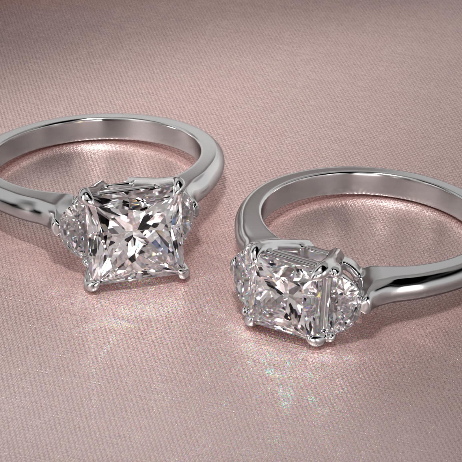 Half Moon Diamond Three Stone Engagement Ring In 14K White Gold