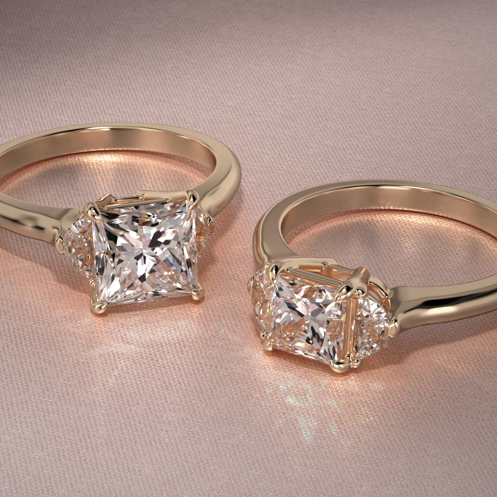 Half Moon Diamond Three Stone Engagement Ring In 14K Yellow Gold