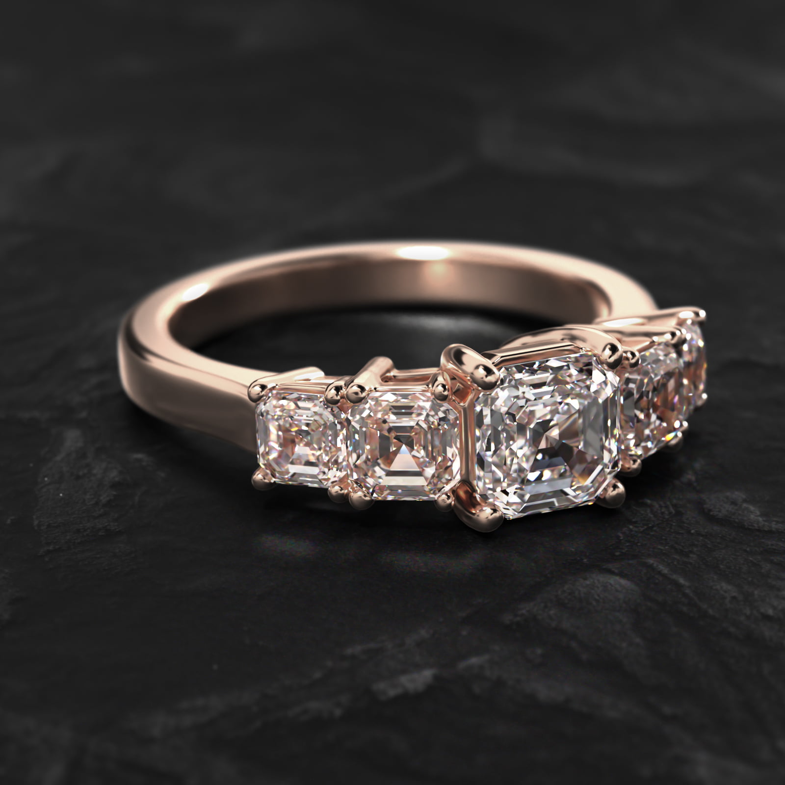 Four Asscher Cut Side Stone Diamond Engagement Ring In 14K Rose Gold