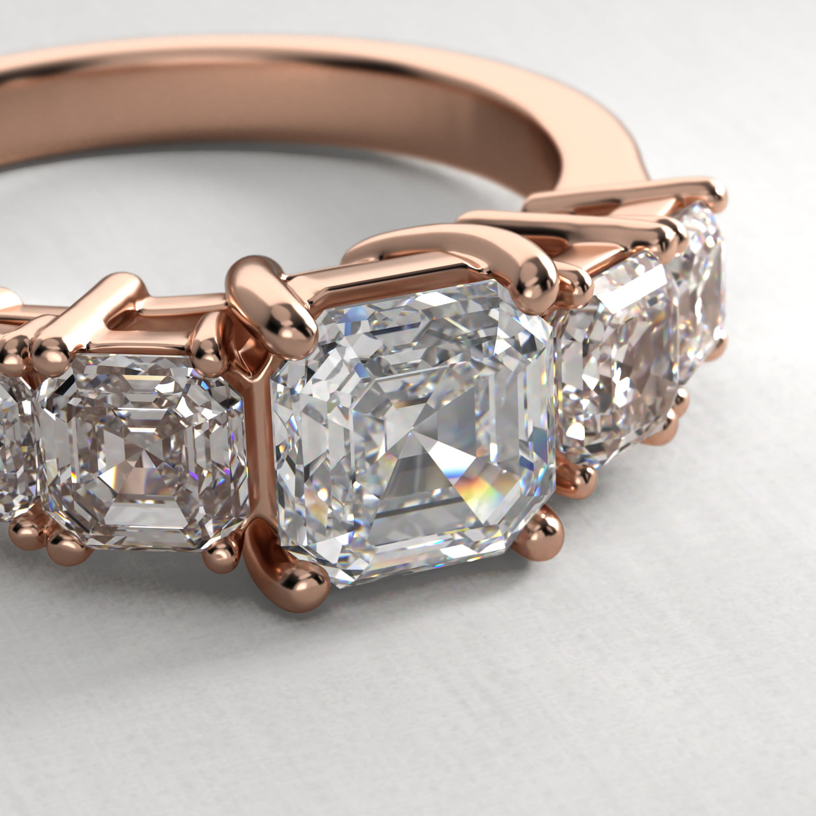 Four Asscher Cut Side Stone Diamond Engagement Ring In 14K Rose Gold