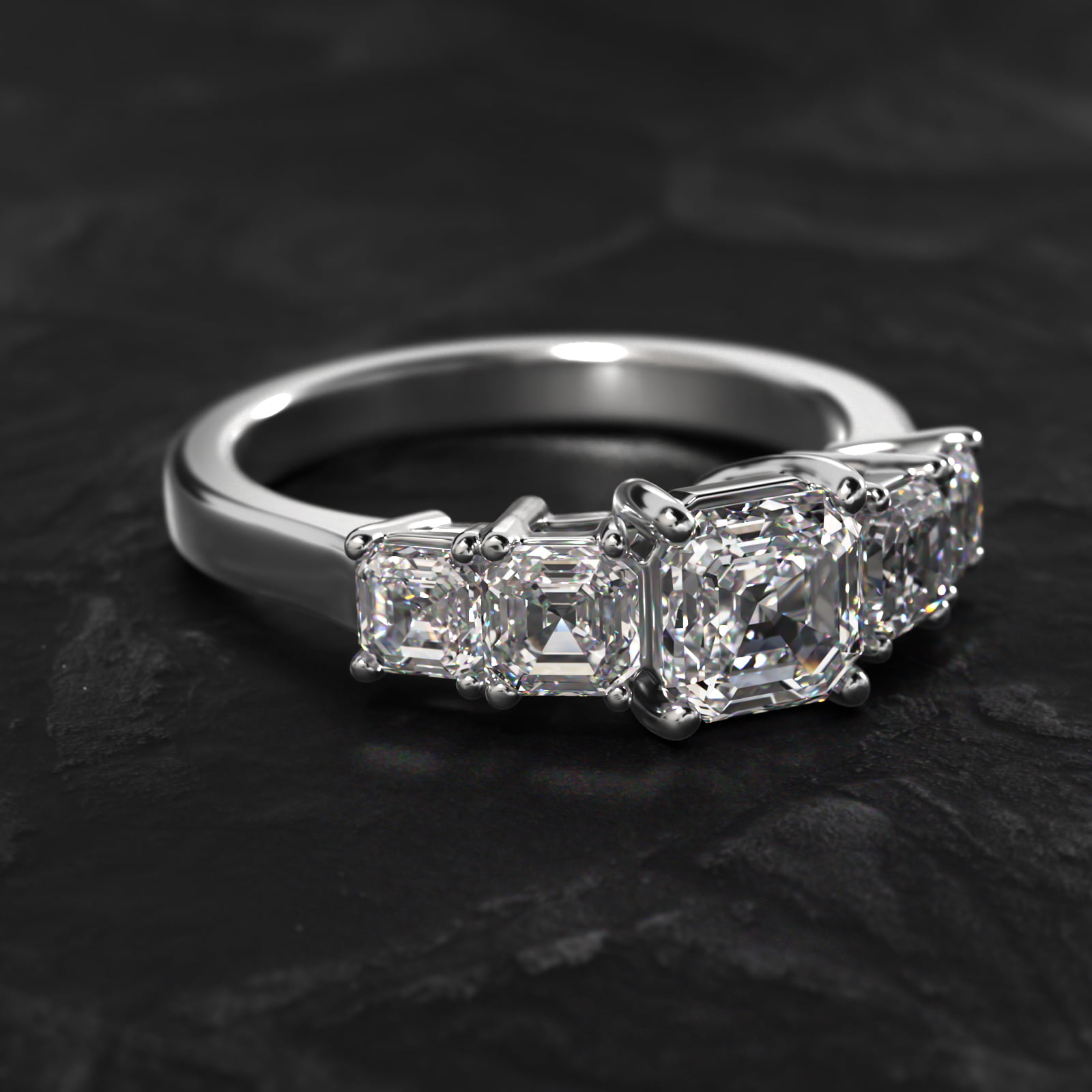 Four Asscher Cut Side Stone Diamond Engagement Ring In 14K White Gold