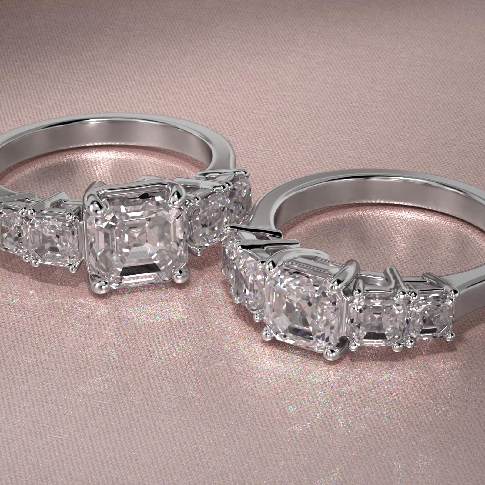 Four Asscher Cut Side Stone Diamond Engagement Ring In 18K White Gold