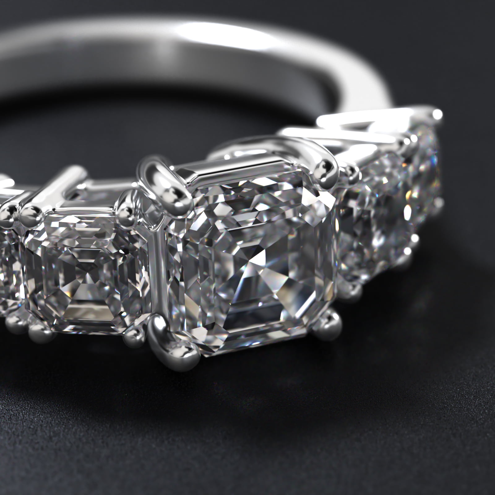 Four Asscher Cut Side Stone Diamond Engagement Ring In Platinum