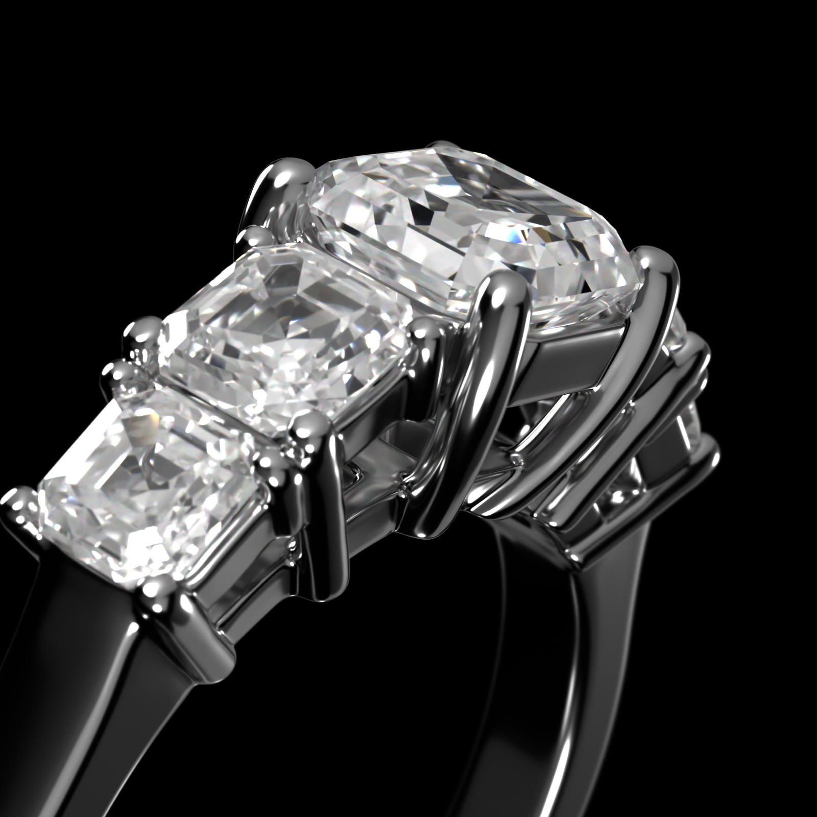 Four Asscher Cut Side Stone Diamond Engagement Ring In 14K White Gold
