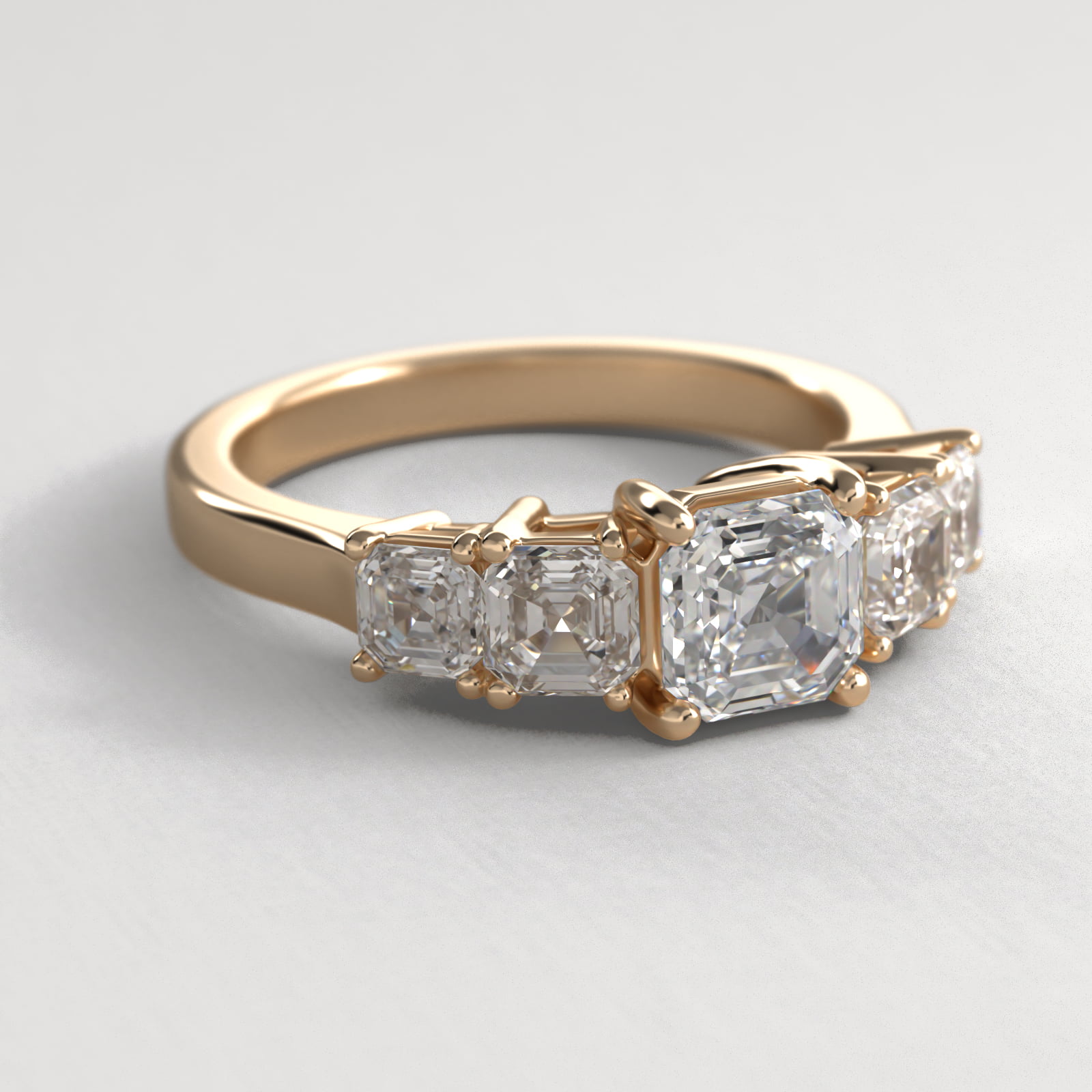 Four Asscher Cut Side Stone Diamond Engagement Ring In 18K Yellow Gold