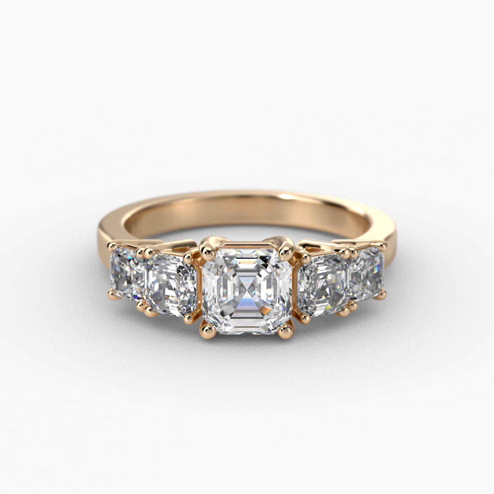 Four Asscher Cut Side Stone Diamond Engagement Ring In 14K Yellow Gold
