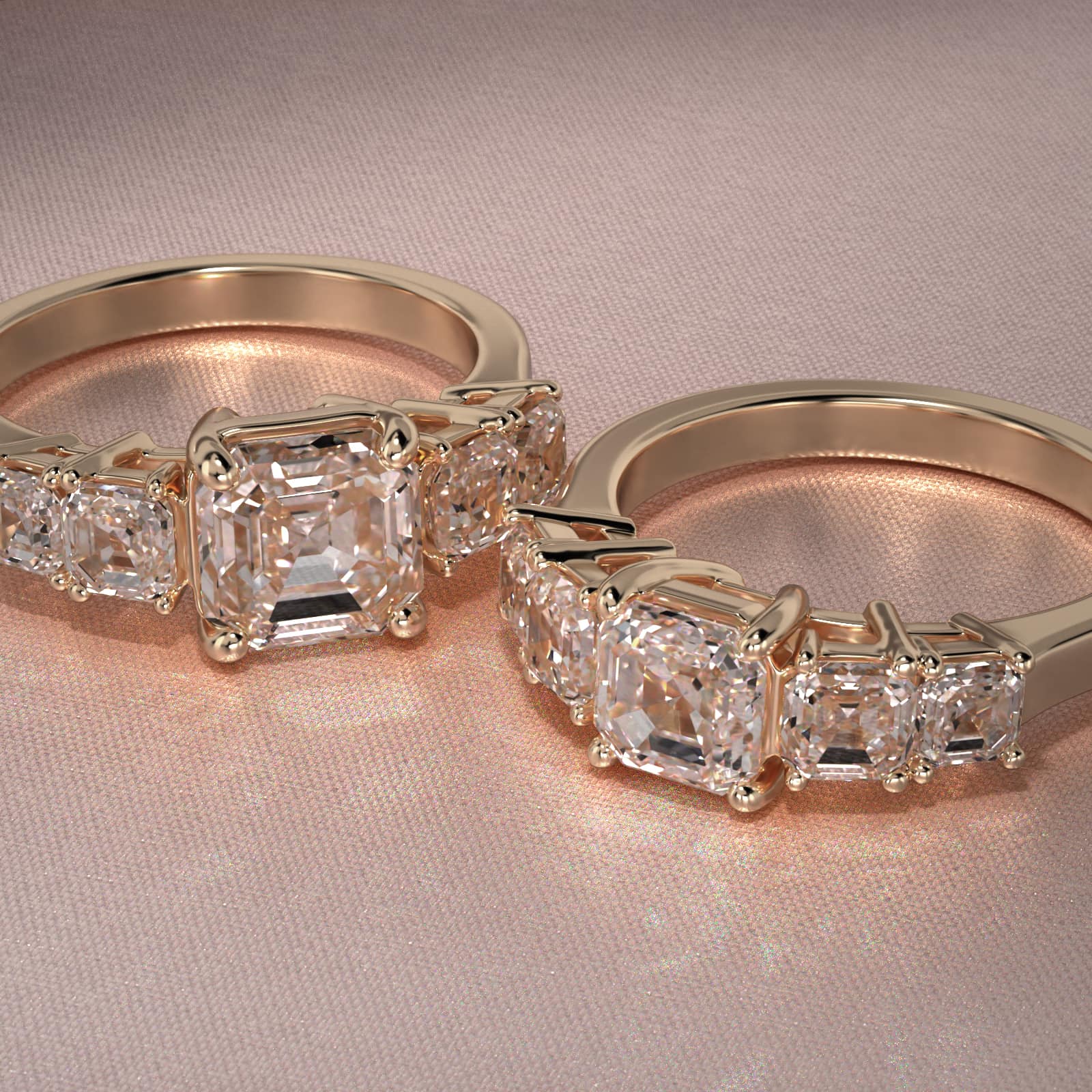 Four Asscher Cut Side Stone Diamond Engagement Ring In 18K Yellow Gold