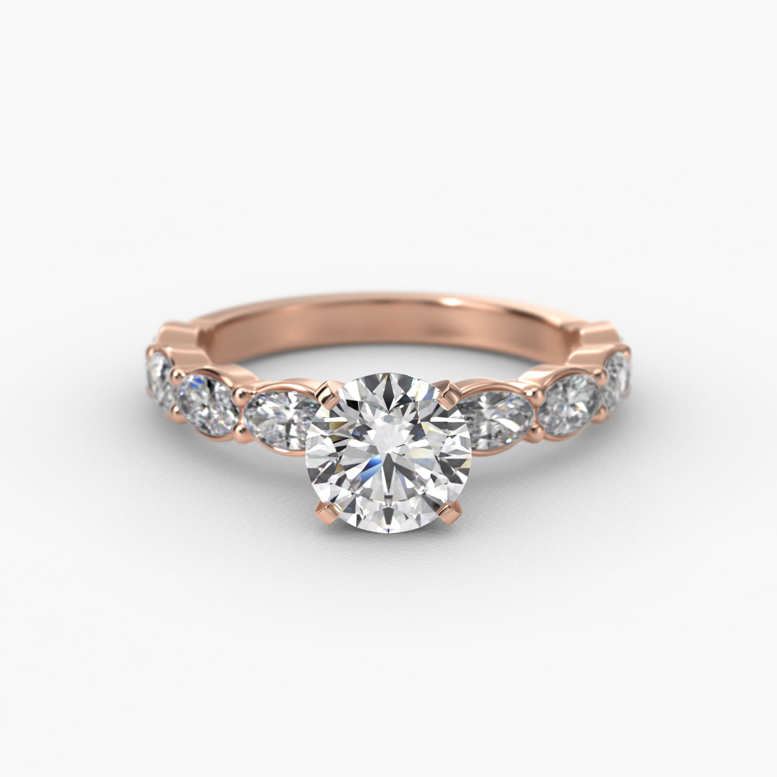 East West Oval Cut Side Stone Diamond Engagement Ring In 14K Rose Gold