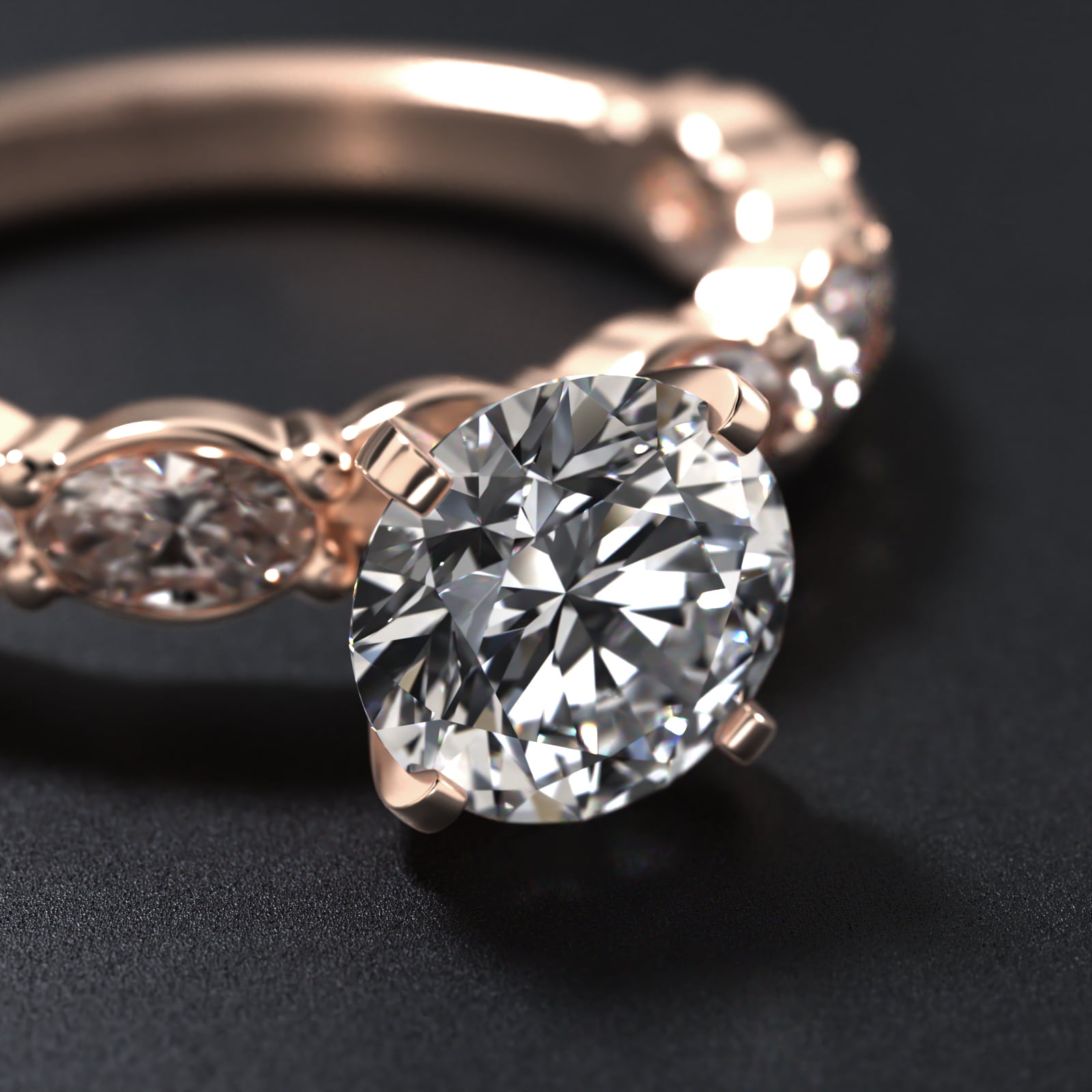 East West Oval Cut Side Stone Diamond Engagement Ring In 14K Rose Gold