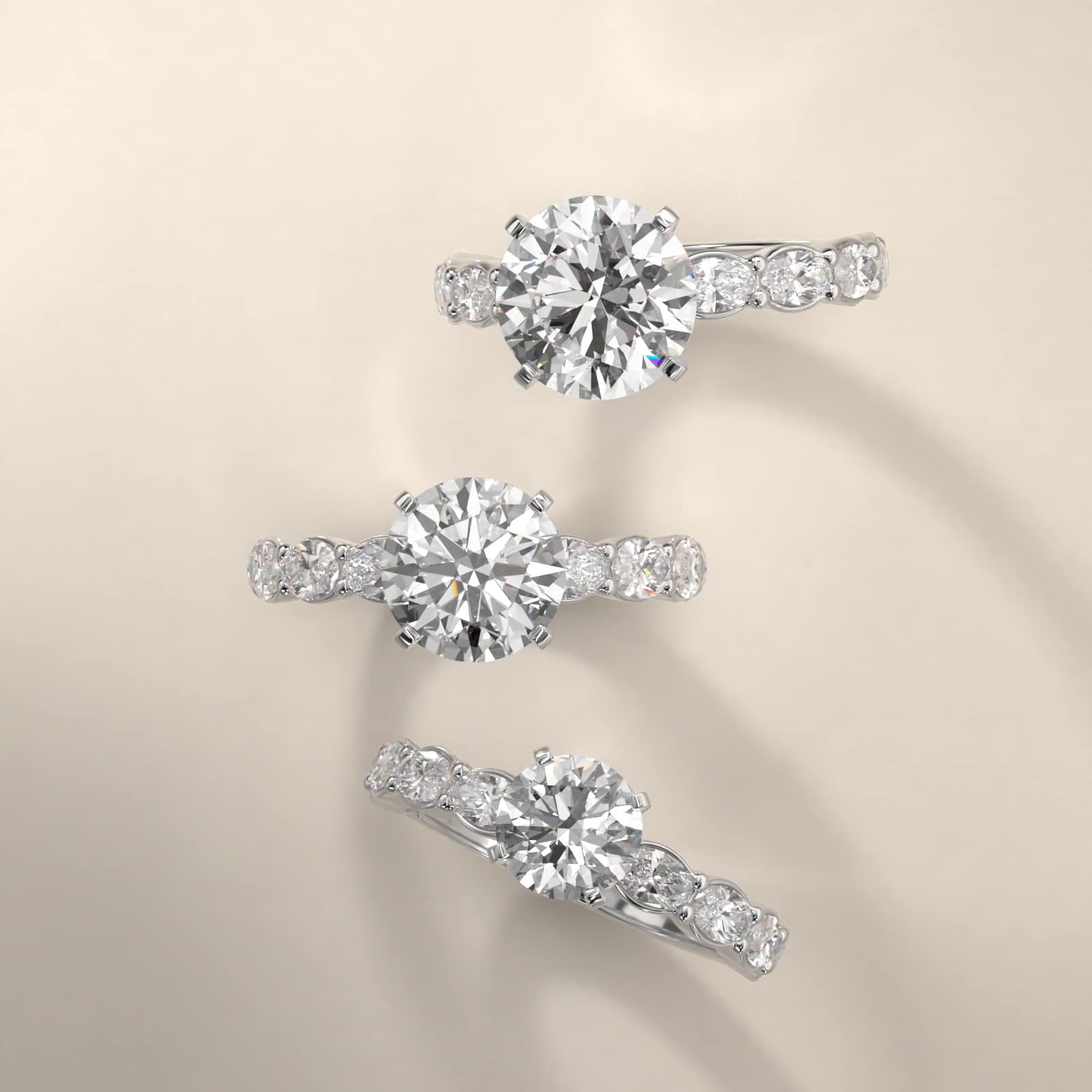 East West Oval Cut Side Stone Diamond Engagement Ring In 14K White Gold