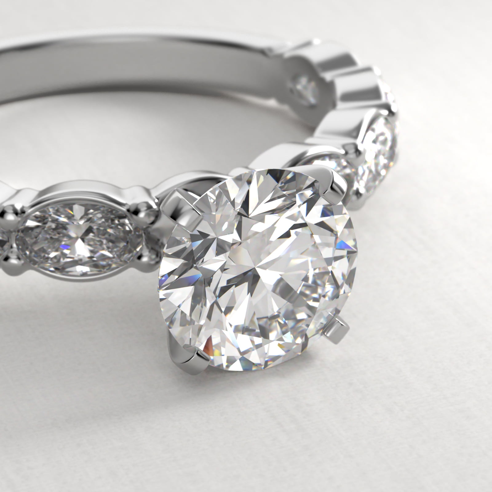 East West Oval Cut Side Stone Diamond Engagement Ring In Platinum