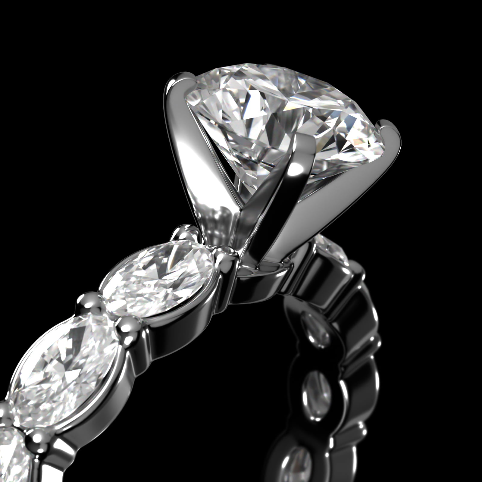 East West Oval Cut Side Stone Diamond Engagement Ring In 18K White Gold