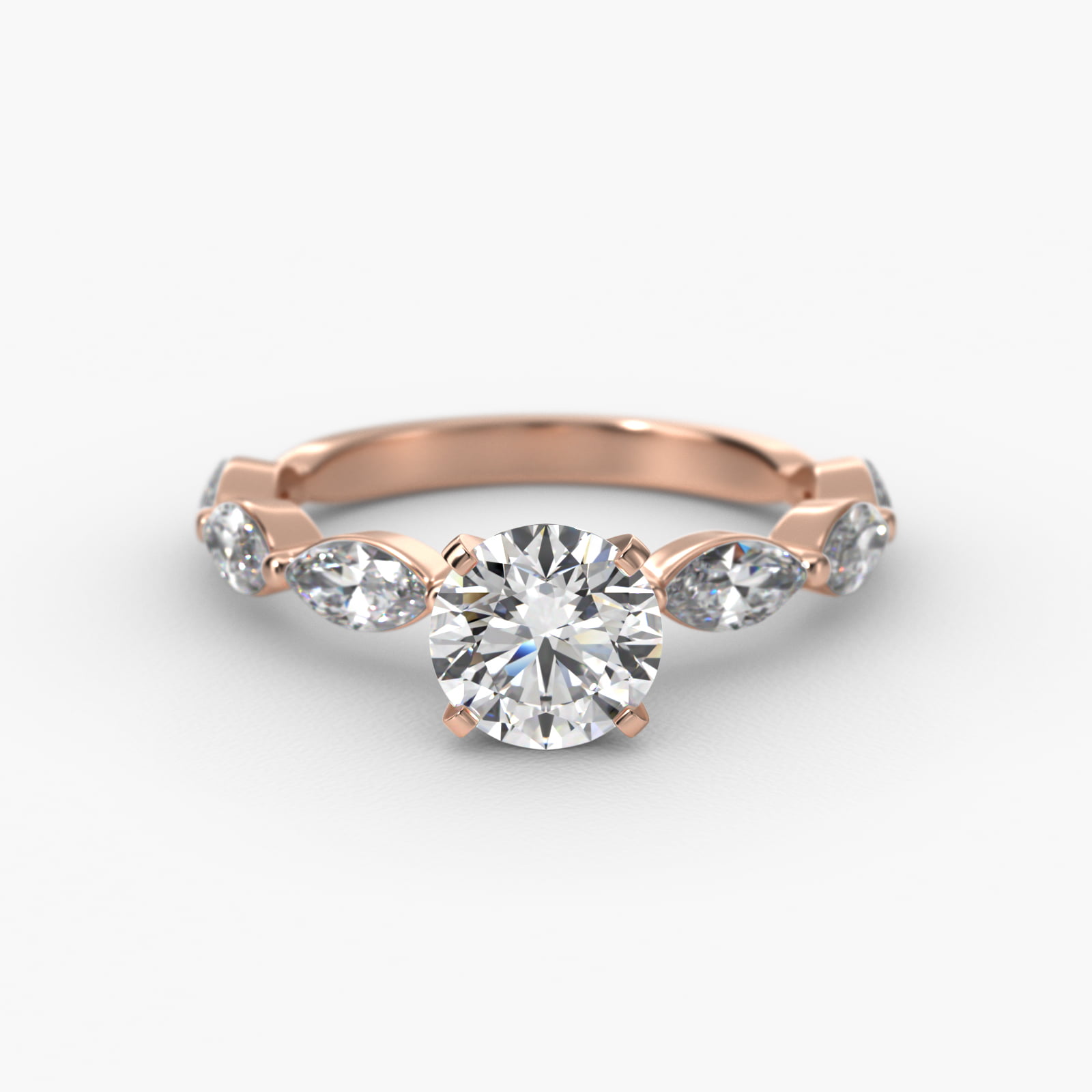 East West Marquise Cut Side Stone Diamond Engagement Ring In 14K Rose Gold