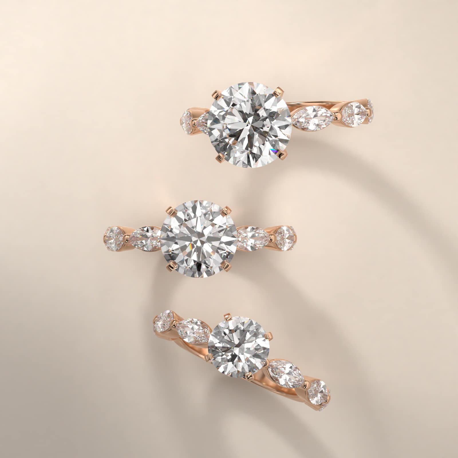 East West Marquise Cut Side Stone Diamond Engagement Ring In 14K Rose Gold