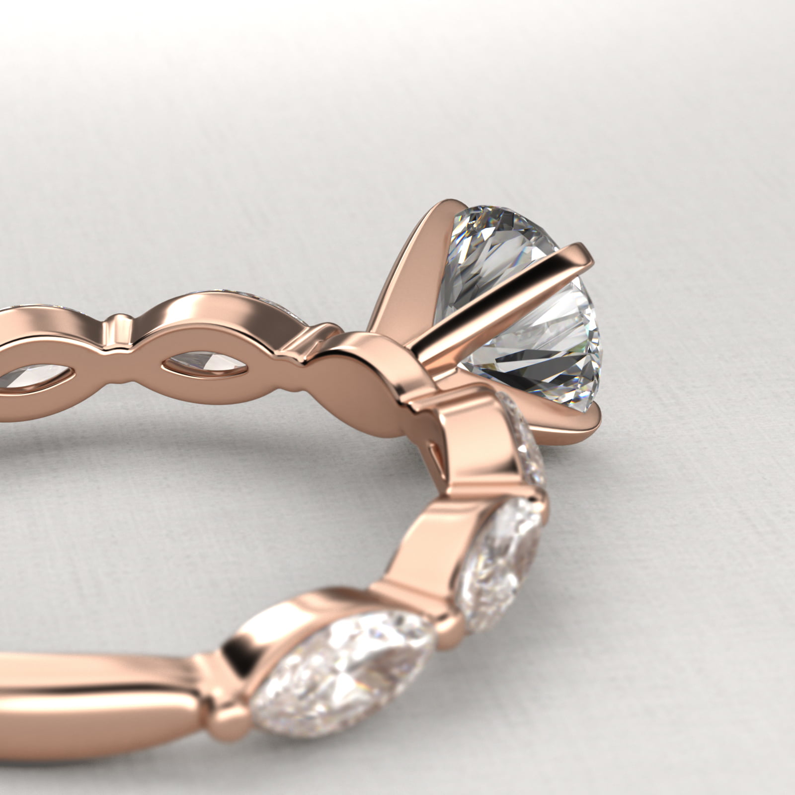 East West Marquise Cut Side Stone Diamond Engagement Ring In 14K Rose Gold