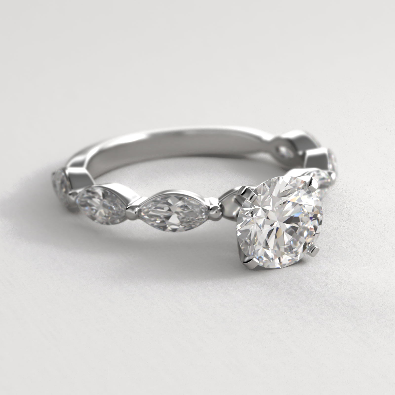 East West Marquise Cut Side Stone Diamond Engagement Ring In 14K White Gold