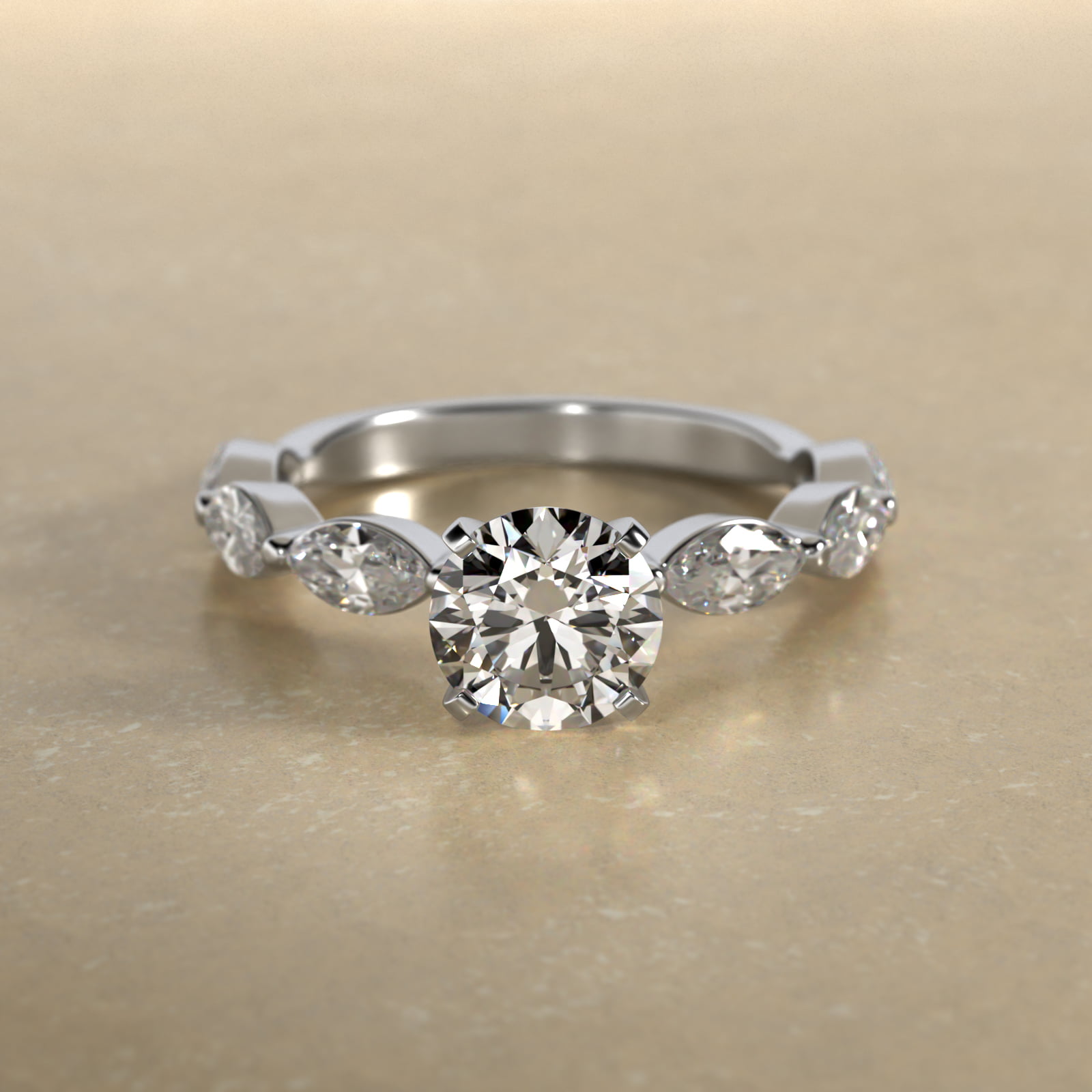 East West Marquise Cut Side Stone Diamond Engagement Ring In Platinum