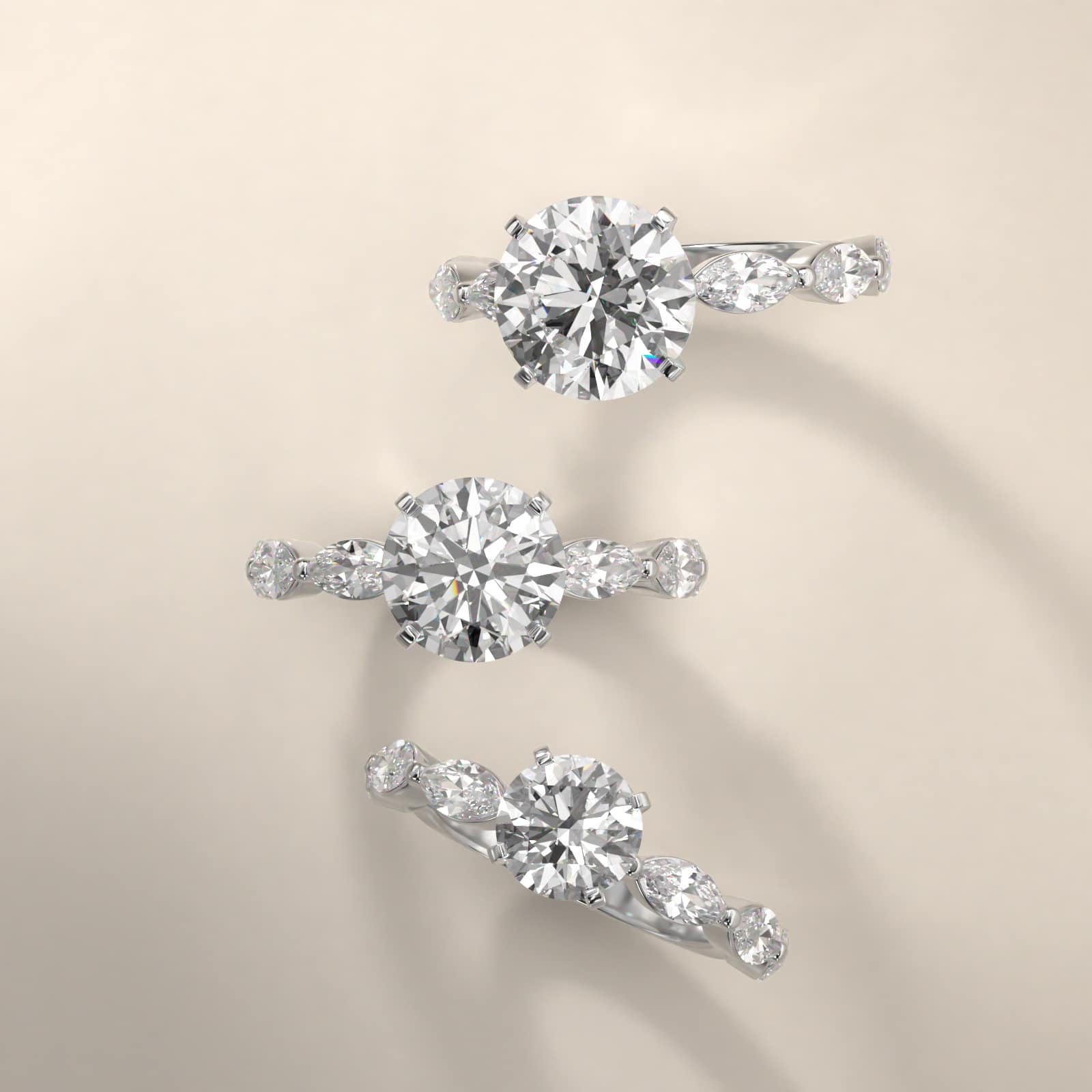 East West Marquise Cut Side Stone Diamond Engagement Ring In 14K White Gold