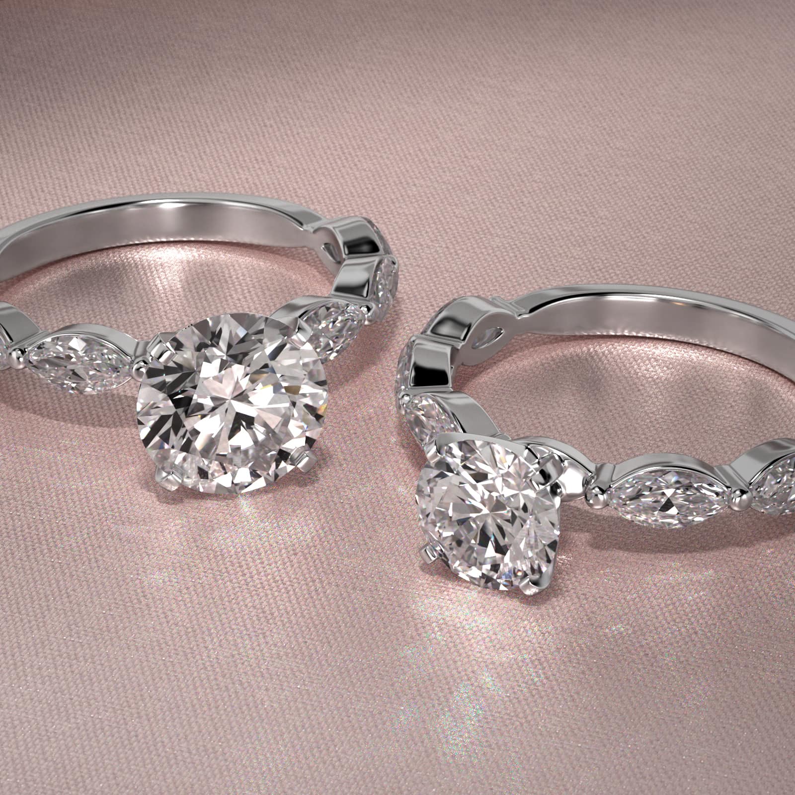 East West Marquise Cut Side Stone Diamond Engagement Ring In Platinum