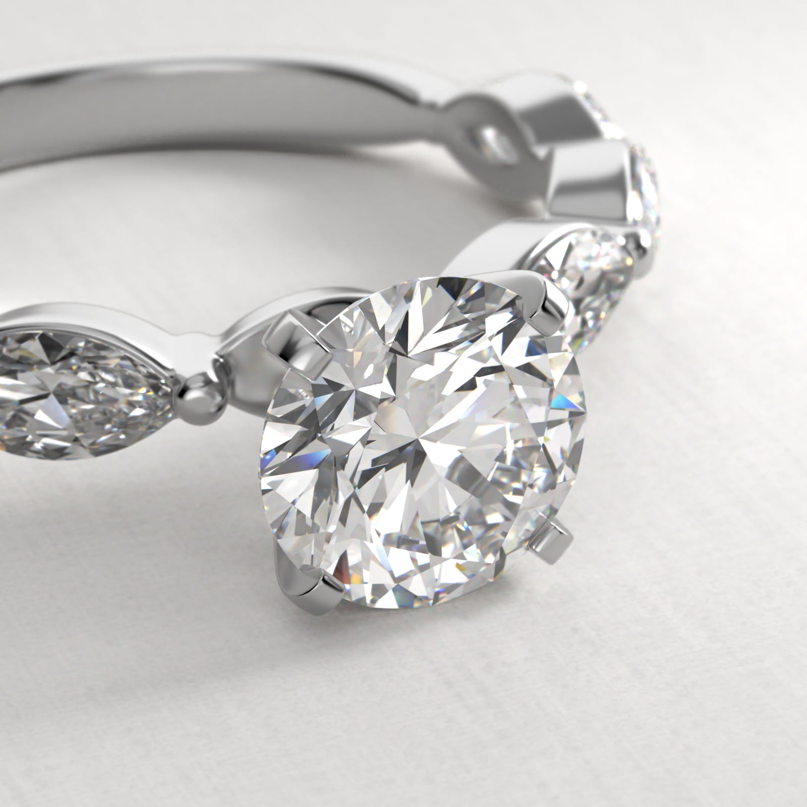 East West Marquise Cut Side Stone Diamond Engagement Ring In 14K White Gold