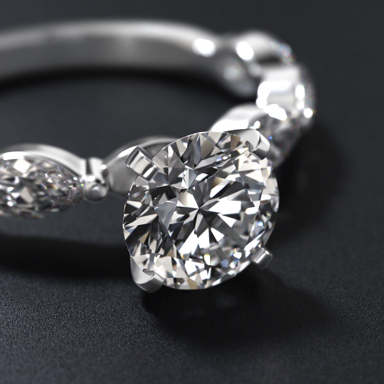 East West Marquise Cut Side Stone Diamond Engagement Ring In Platinum