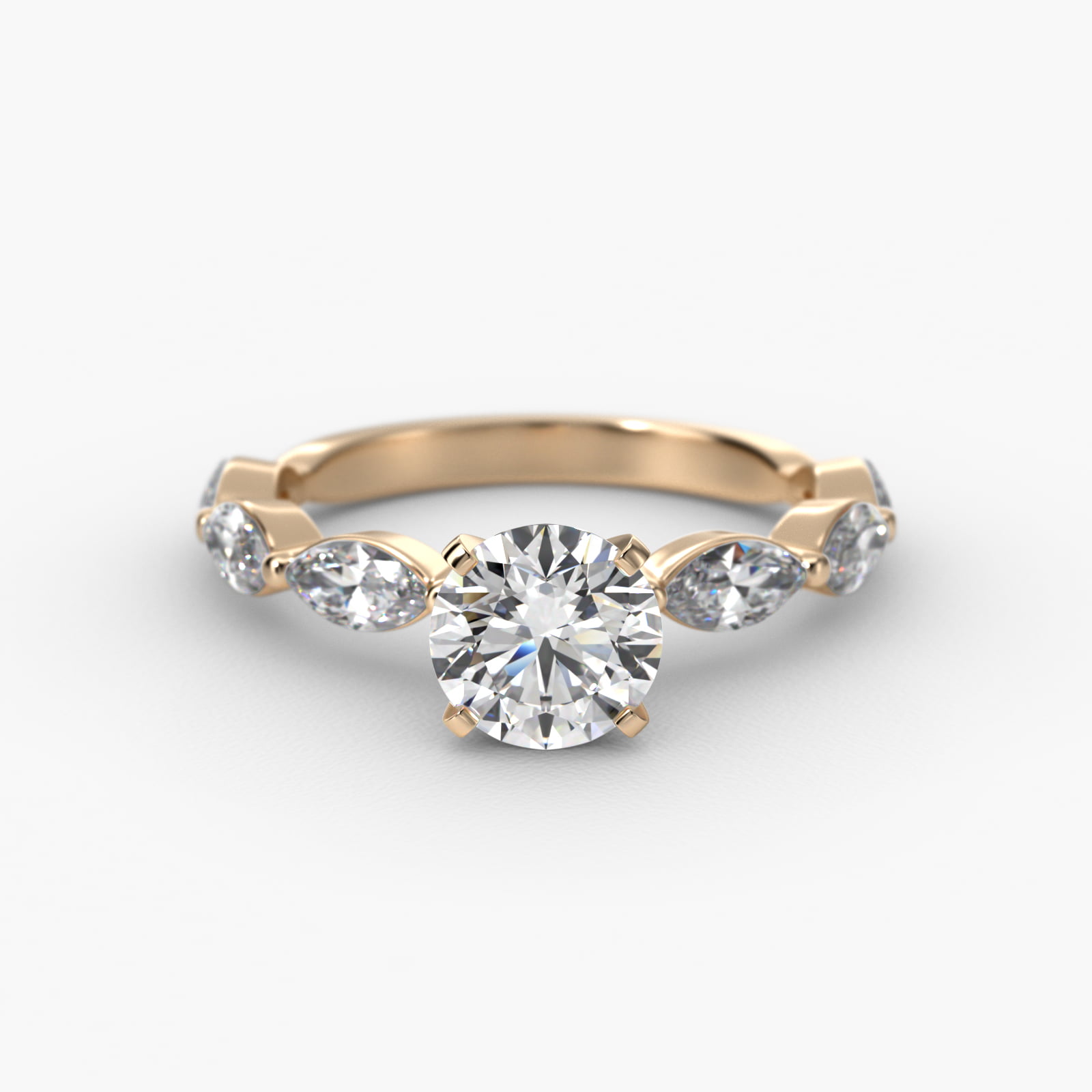 East West Marquise Cut Side Stone Diamond Engagement Ring In 18K Yellow Gold