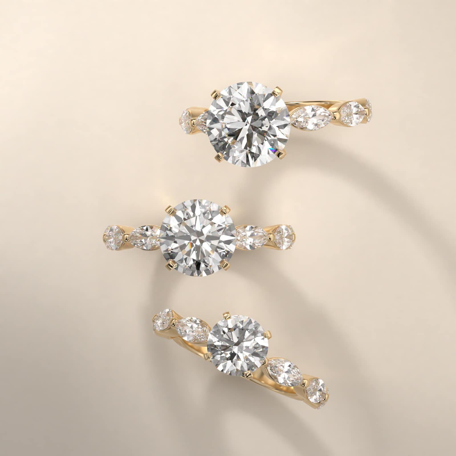 East West Marquise Cut Side Stone Diamond Engagement Ring In 18K Yellow Gold