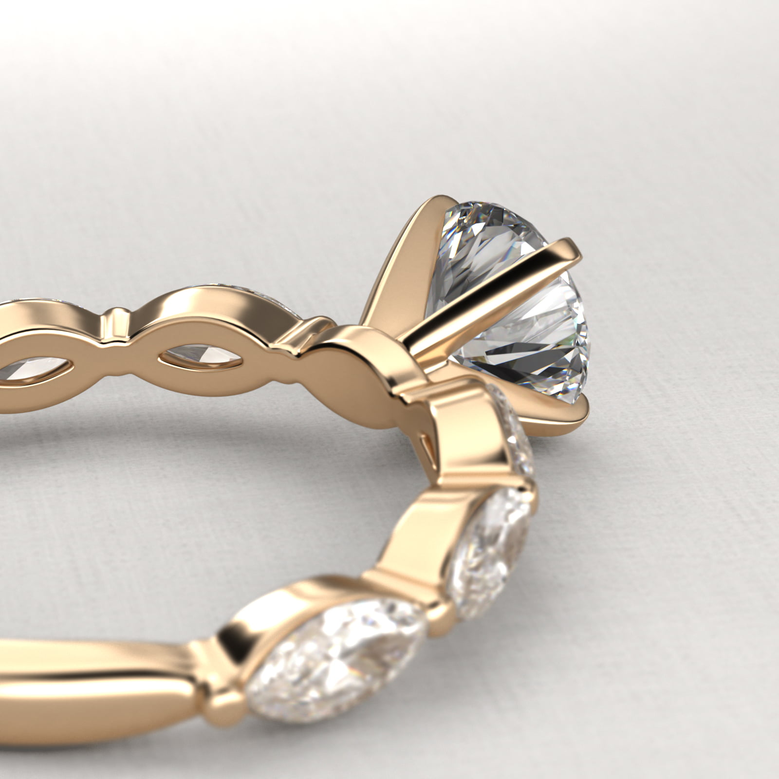 East West Marquise Cut Side Stone Diamond Engagement Ring In 18K Yellow Gold