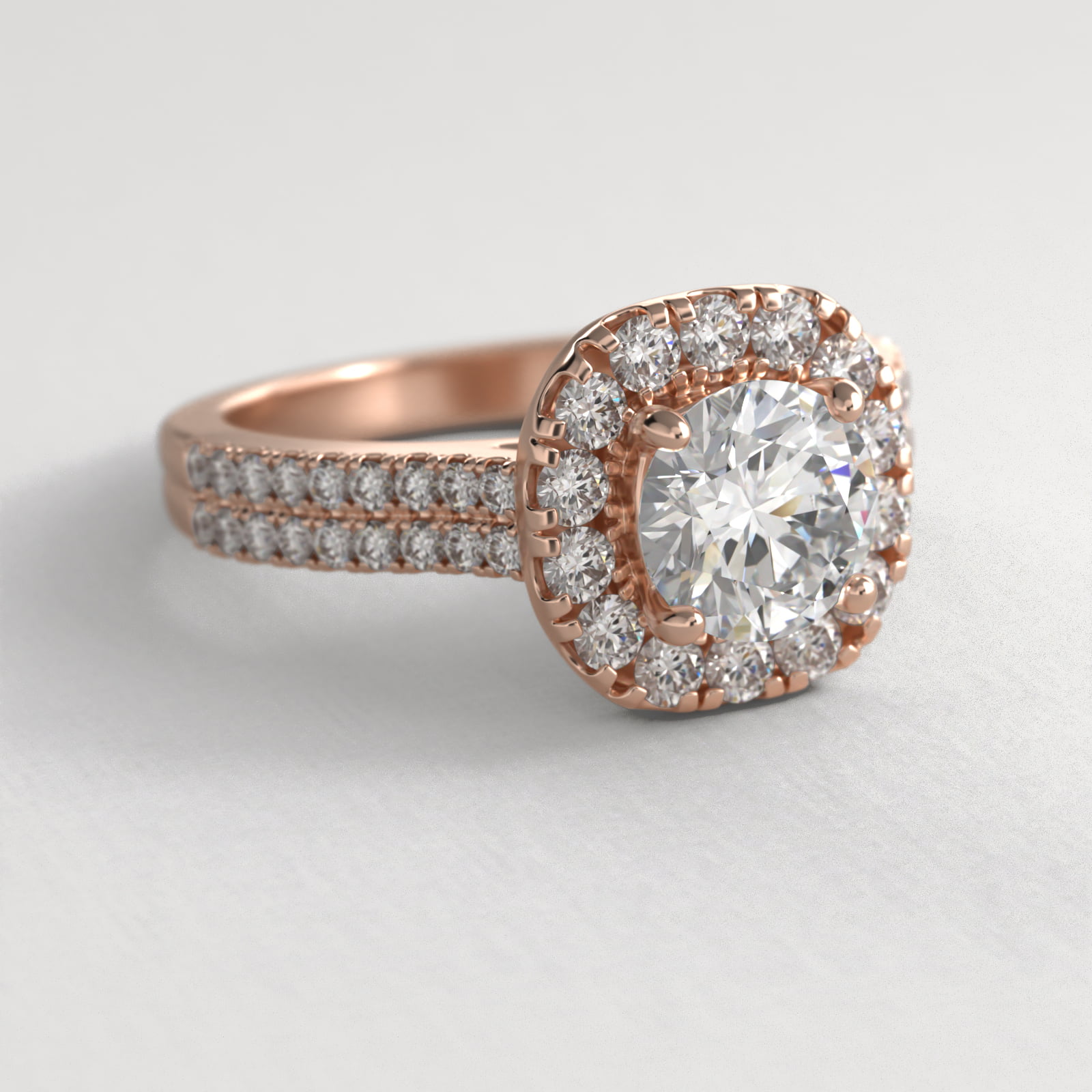 Double Shank Diamond Halo Engagement Ring In 14K Rose Gold