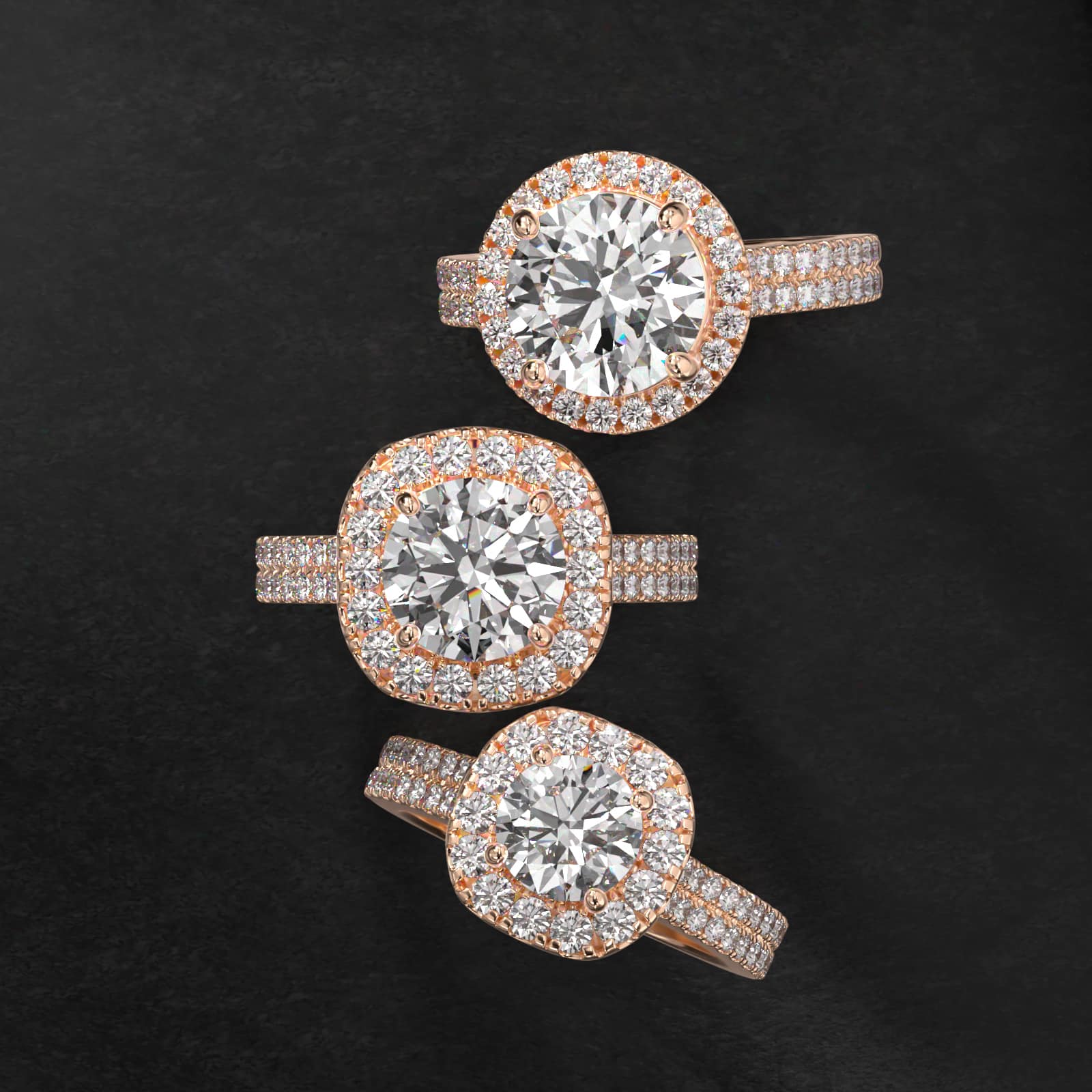 Double Shank Diamond Halo Engagement Ring In 14K Rose Gold