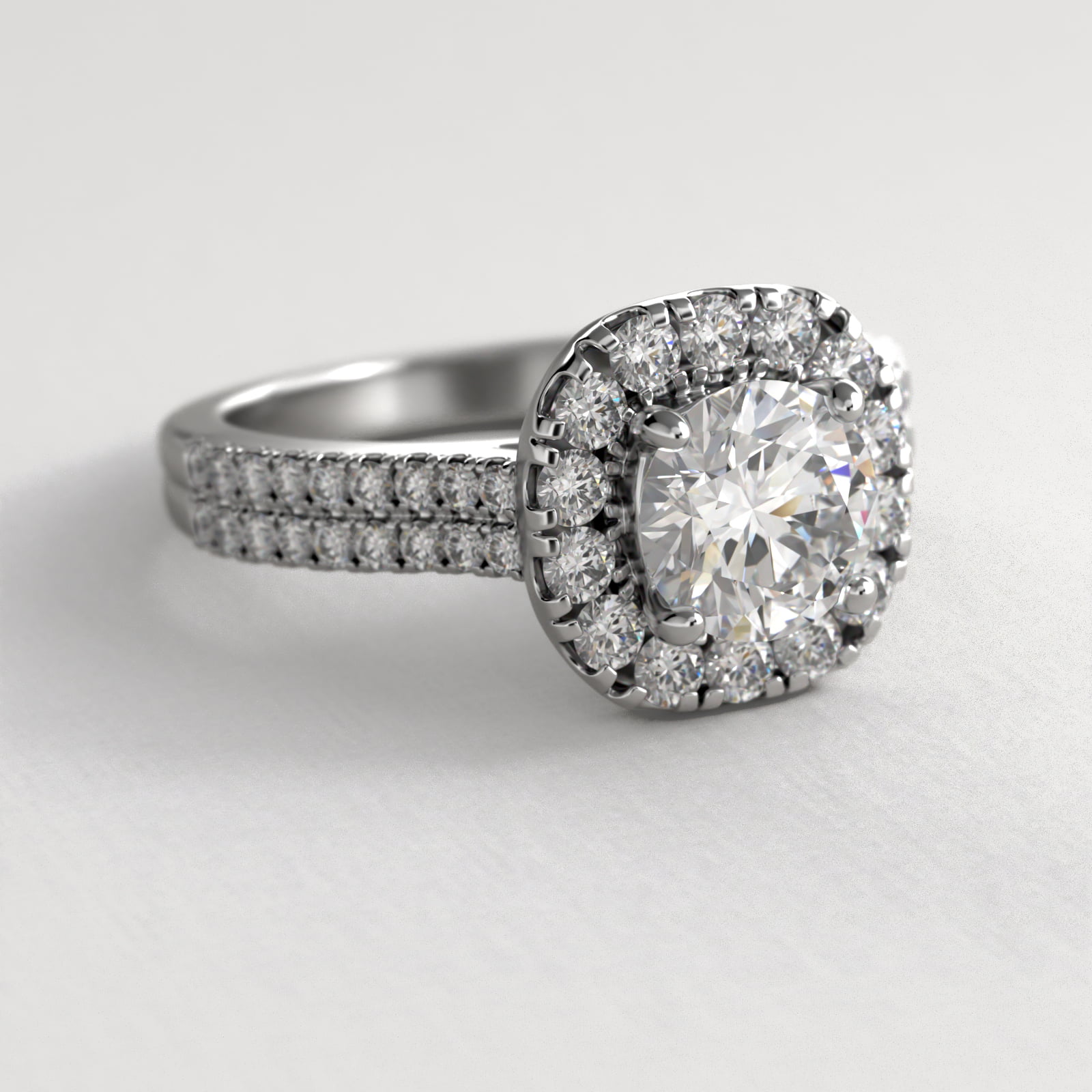 Double Shank Diamond Halo Engagement Ring In Platinum