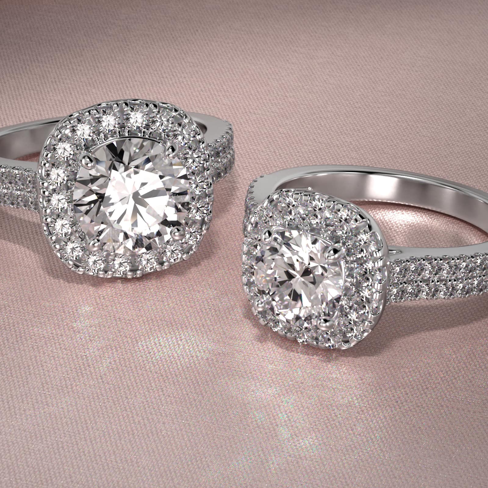 Double Shank Diamond Halo Engagement Ring In Platinum