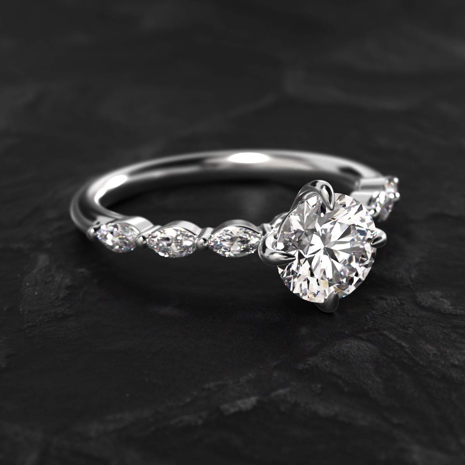 Marquise Cut Side Stone Diamond Shared Prong Engagement Ring In Platinum