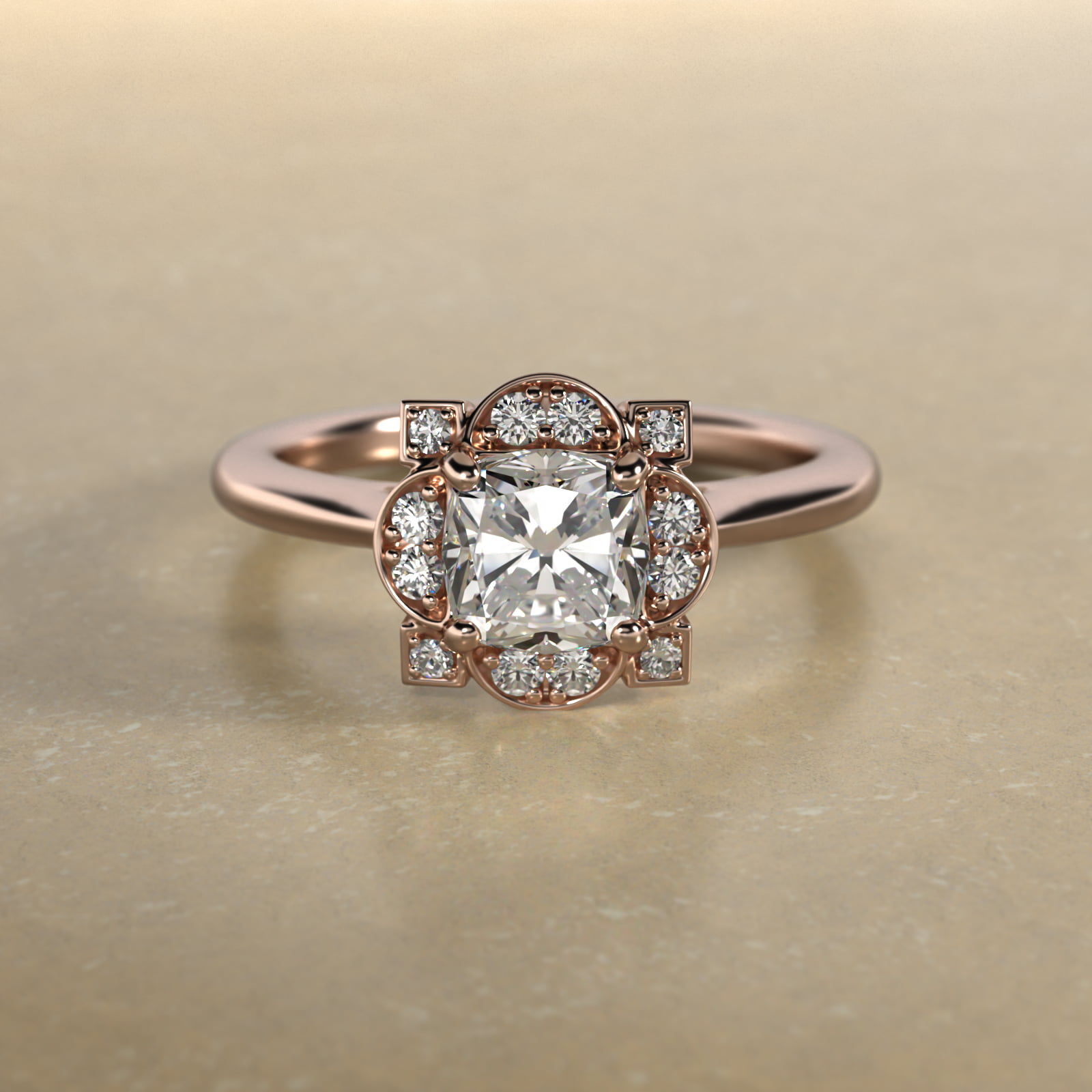 Art Deco Inspired Frame Vintage-Style Engagement Ring In 14K Rose Gold
