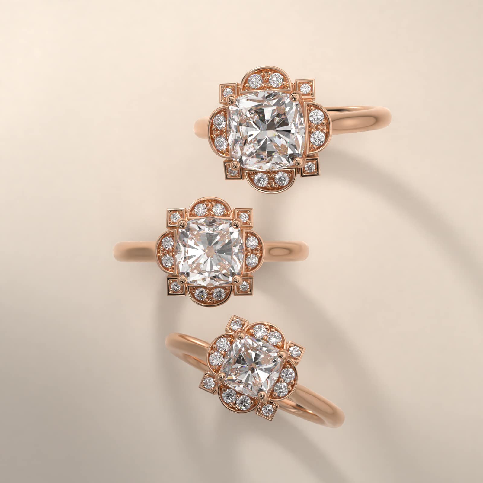 Art Deco Inspired Frame Vintage-Style Engagement Ring In 14K Rose Gold