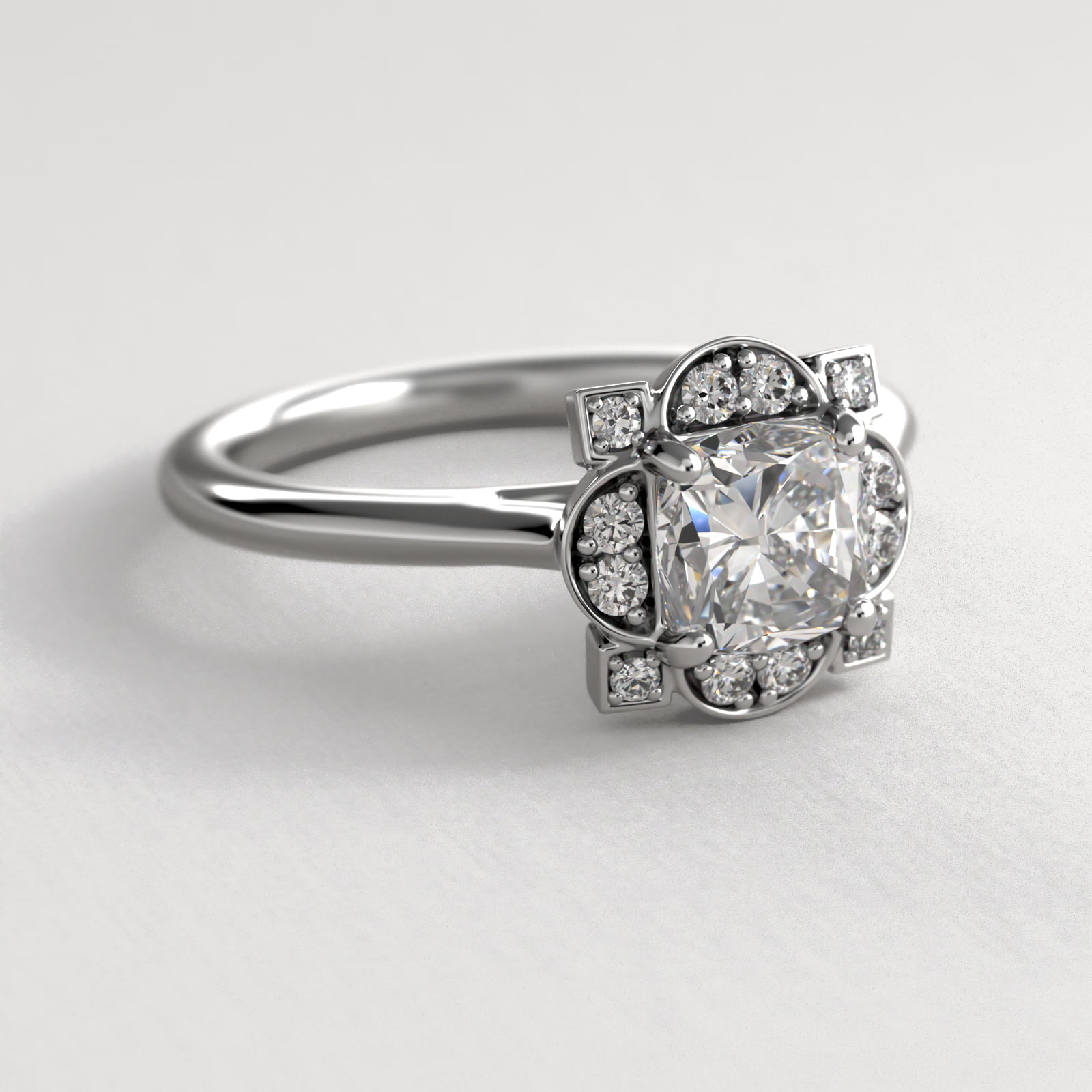 Art Deco Inspired Frame Vintage-Style Engagement Ring In 14K White Gold