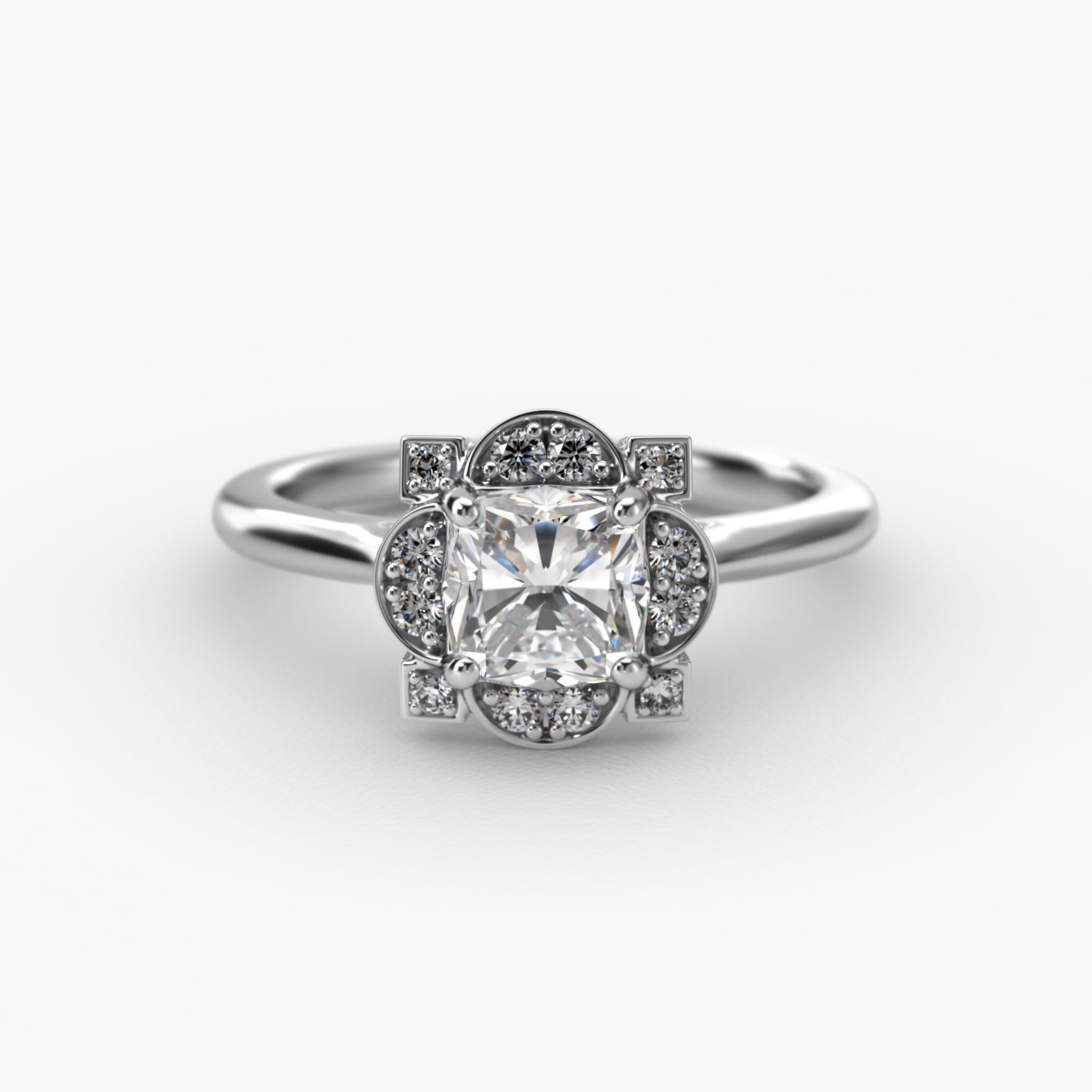 Art Deco Inspired Frame Vintage-Style Engagement Ring In 18K White Gold