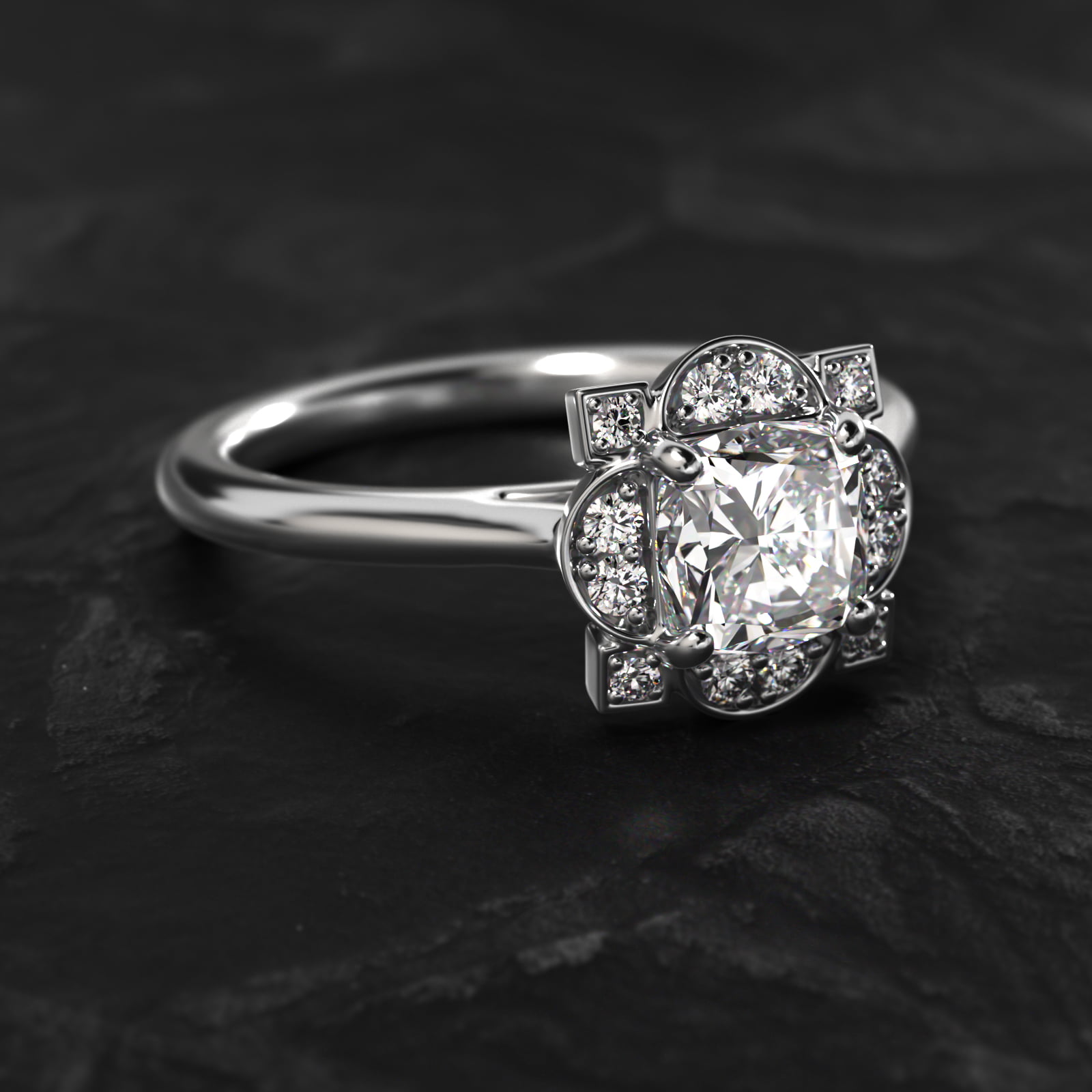 Art Deco Inspired Frame Vintage-Style Engagement Ring In Platinum