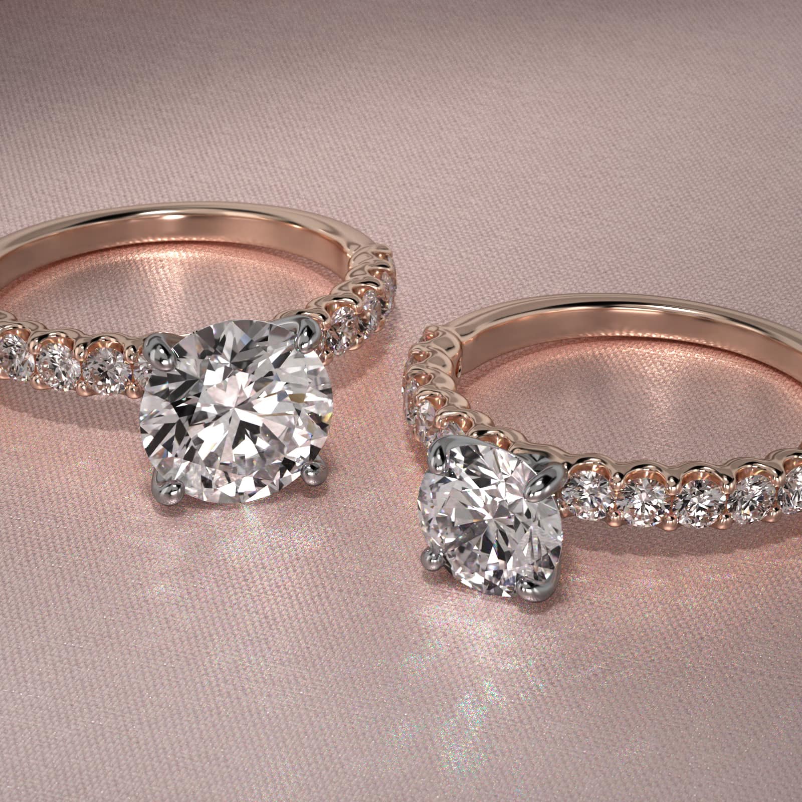 Twelve Stone Contour Side Stone Diamond Shared Prong Engagement Ring In 14K Rose Gold