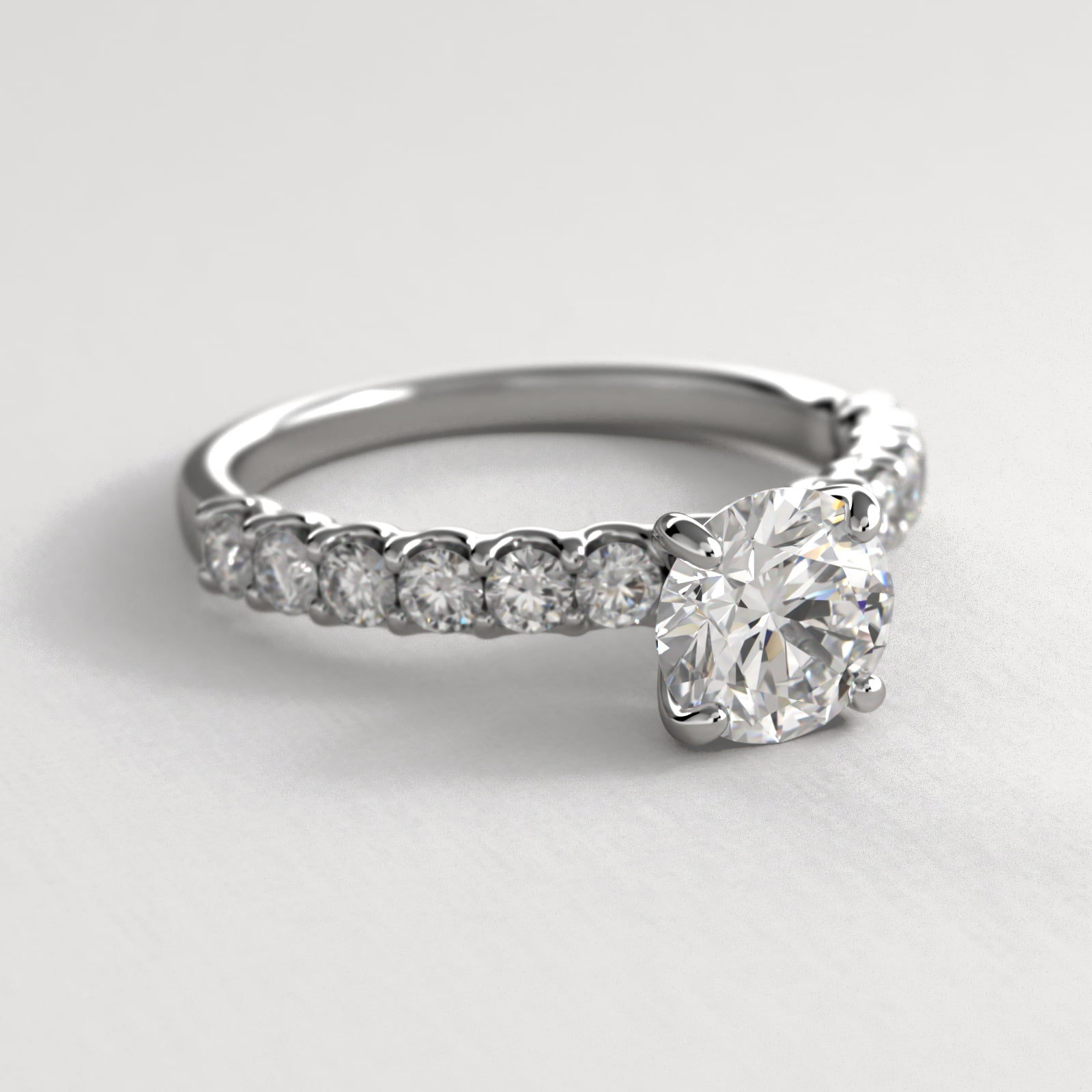 Twelve Stone Contour Side Stone Diamond Shared Prong Engagement Ring In Platinum