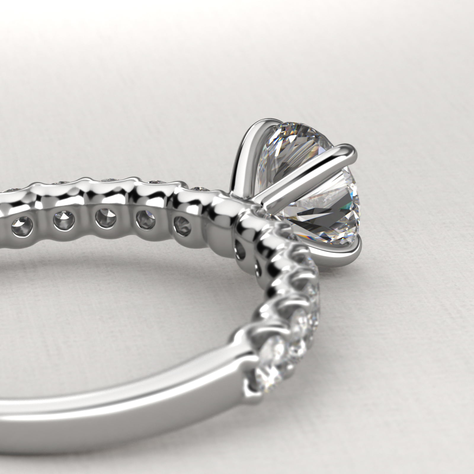 Twelve Stone Contour Side Stone Diamond Shared Prong Engagement Ring In 14K White Gold