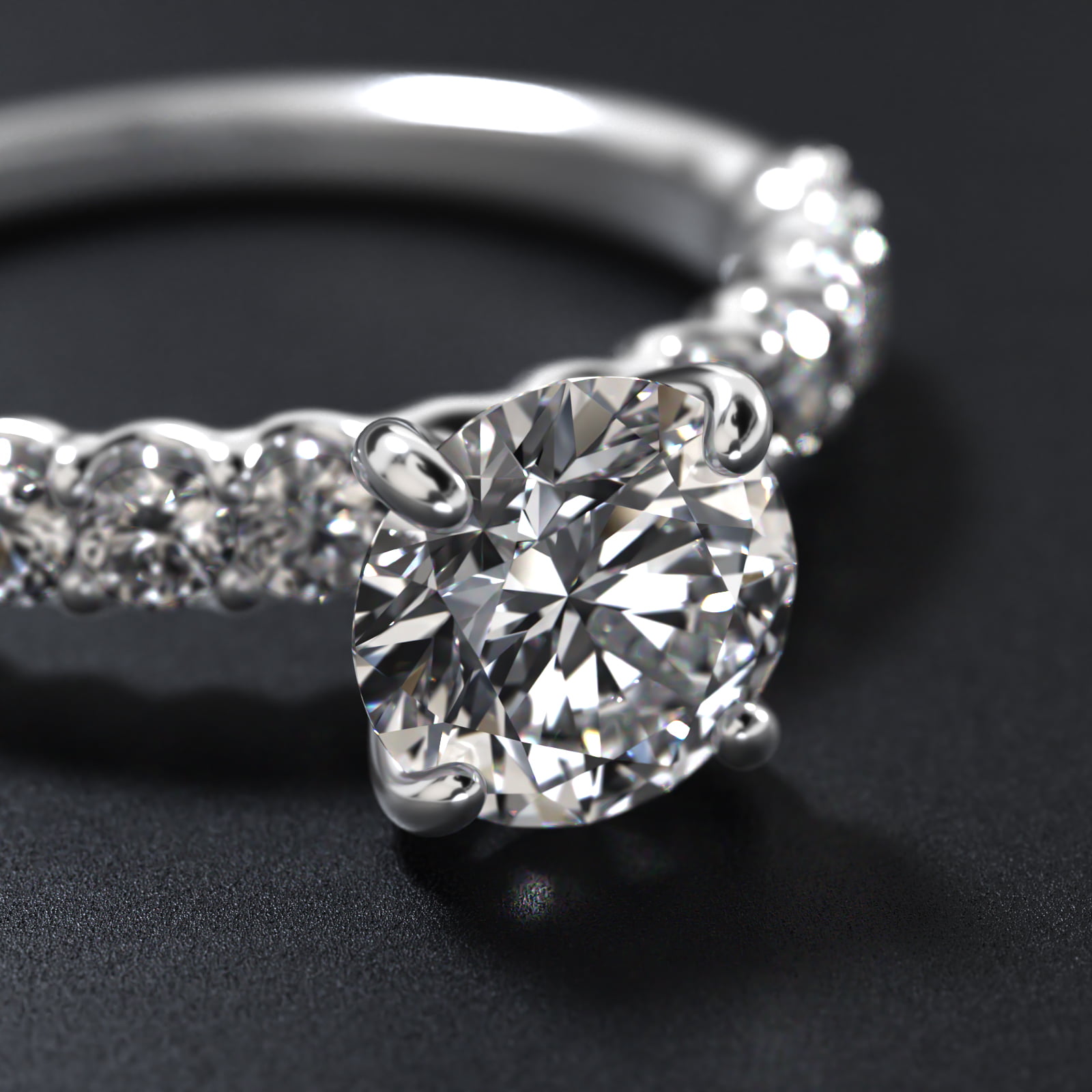 Twelve Stone Contour Side Stone Diamond Shared Prong Engagement Ring In Platinum