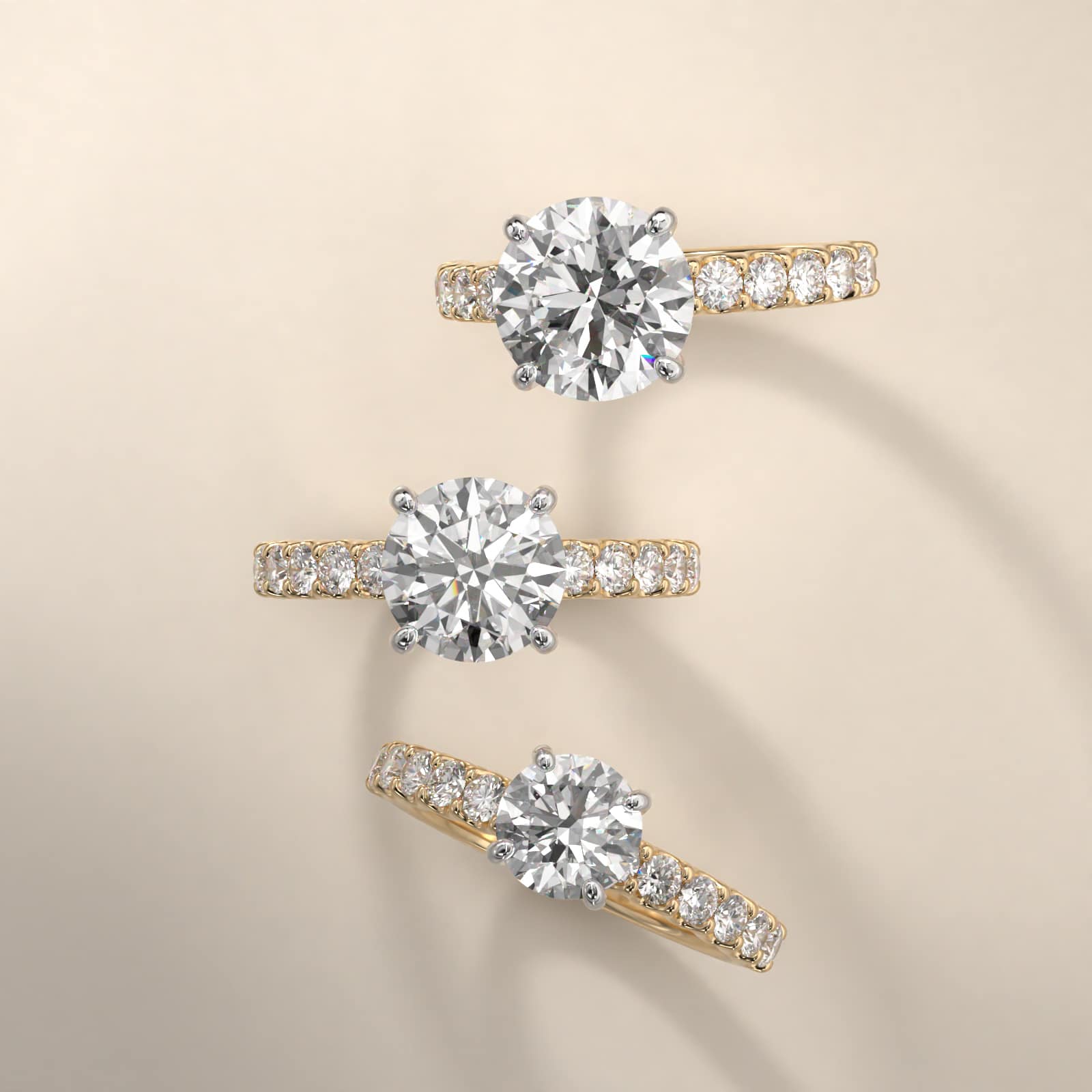 Twelve Stone Contour Side Stone Diamond Shared Prong Engagement Ring In 14K Yellow Gold